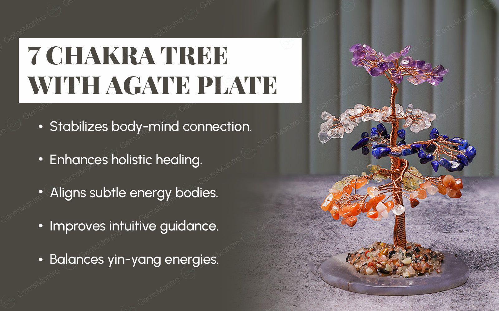 7 Chakra With Agate Plate Tree BIG