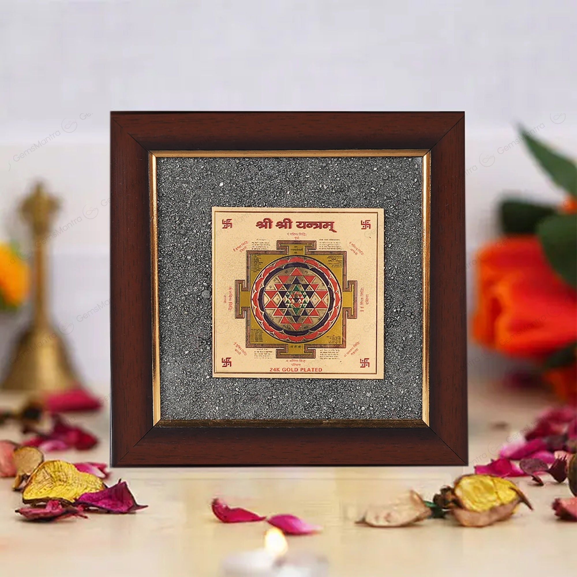 Shree Pyrite Yantra +Sampoorna Laxmi Ganesh Pyrite Yantra Dust Frame