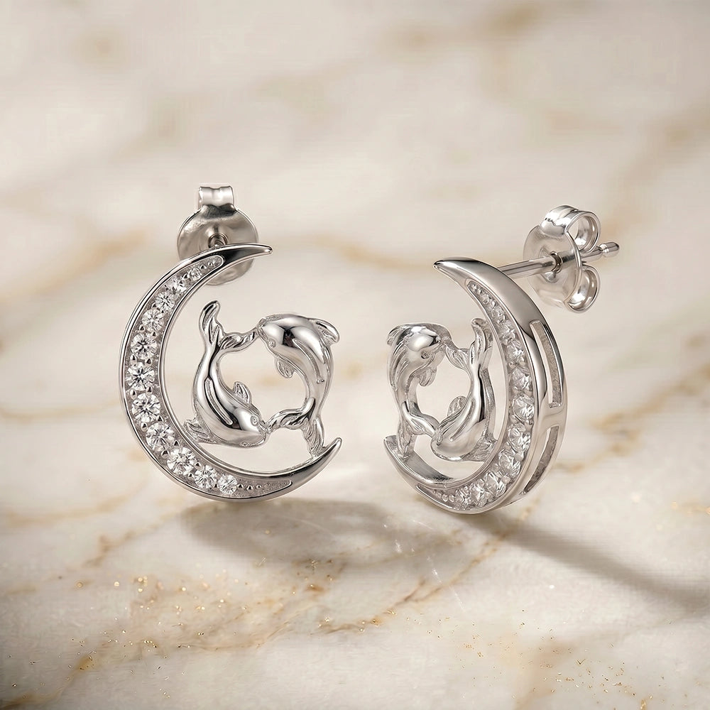 Pisces Crescent Moon Silver Earrings For Women