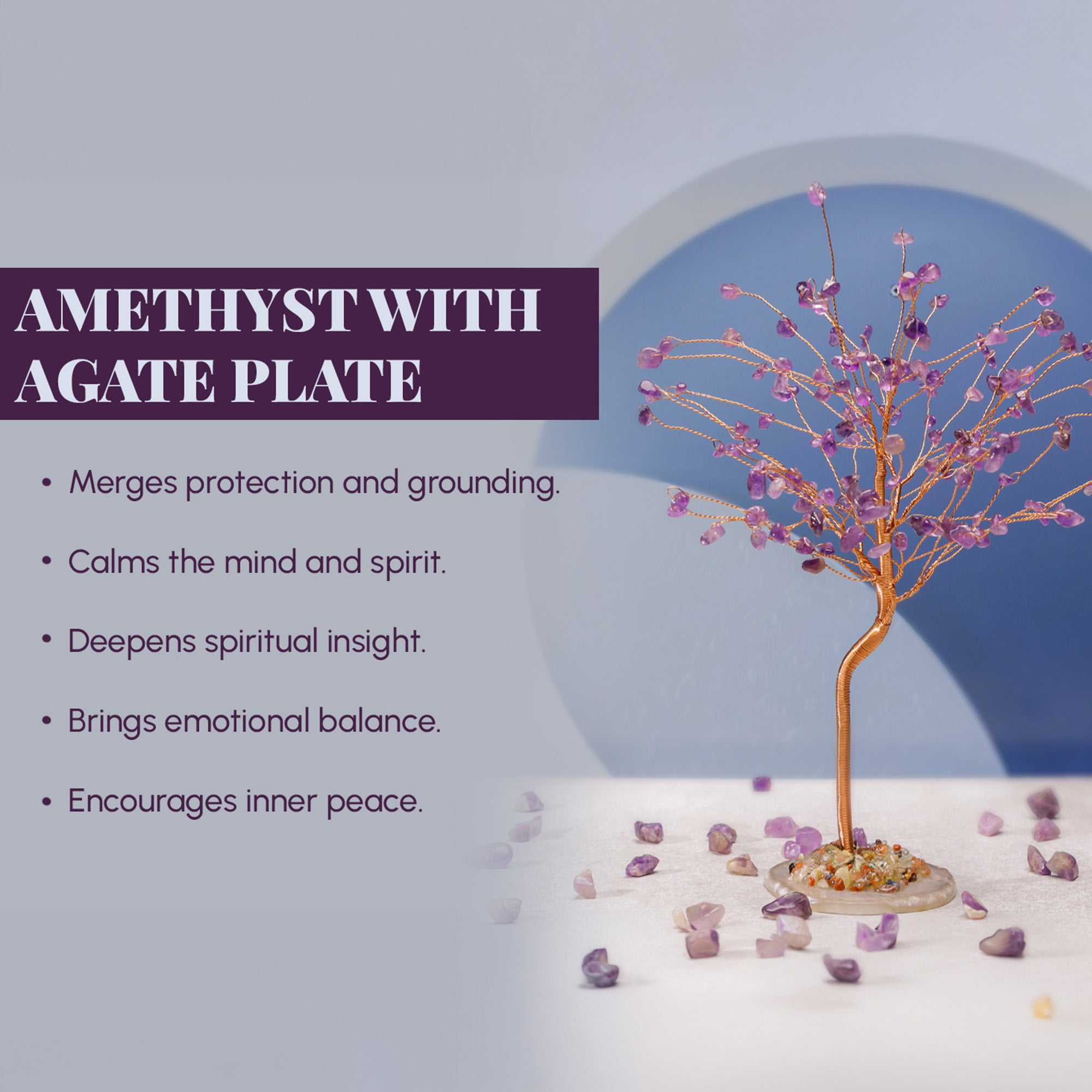 Amethyst Crystal Tree with Agate Plate – Large, for Vastu