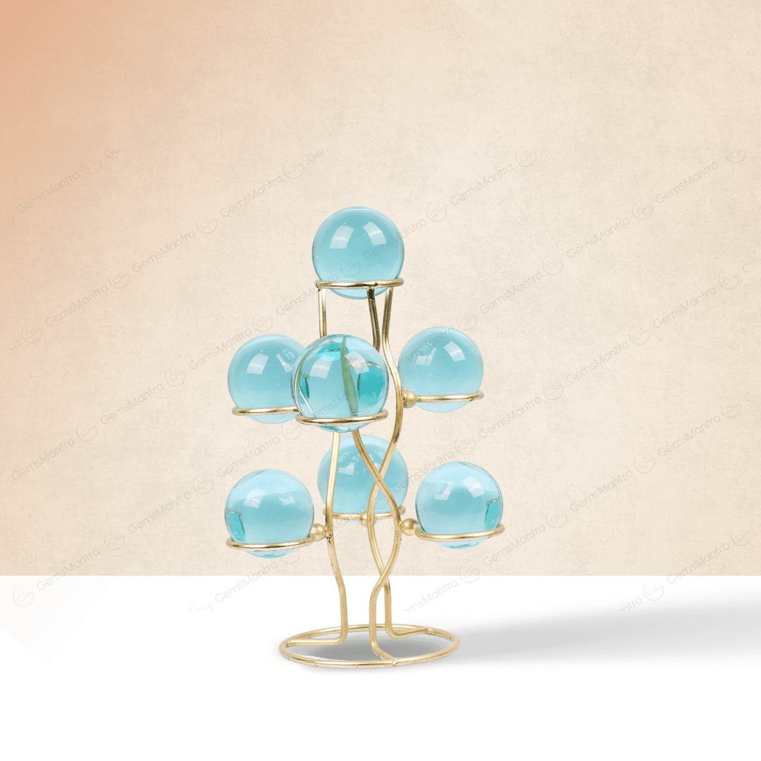 Aqua Obsidian 7 Sphere/Ball With Stand - Gemsmantra