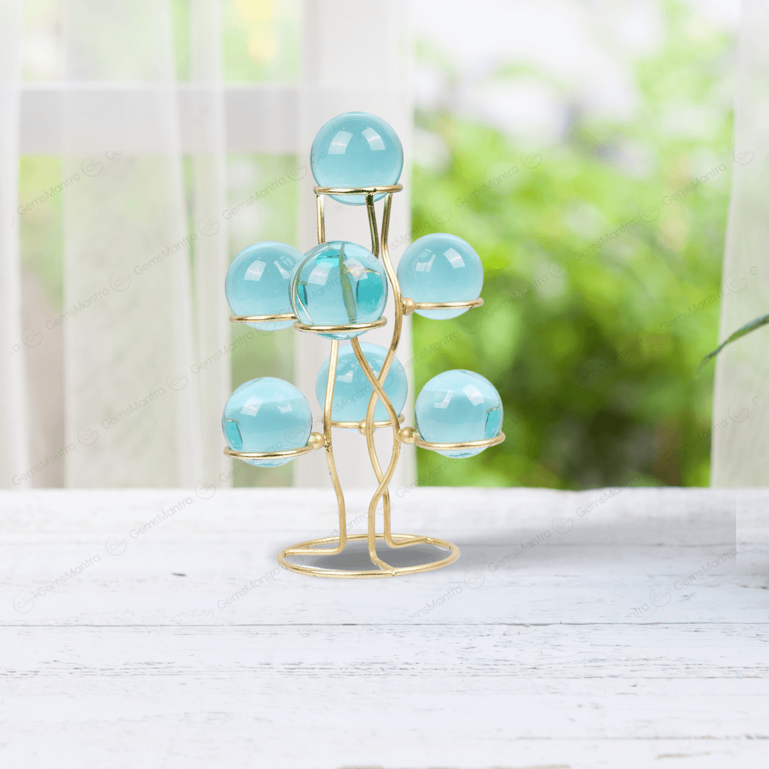 Aqua Obsidian 7 Sphere/Ball With Stand - Gemsmantra