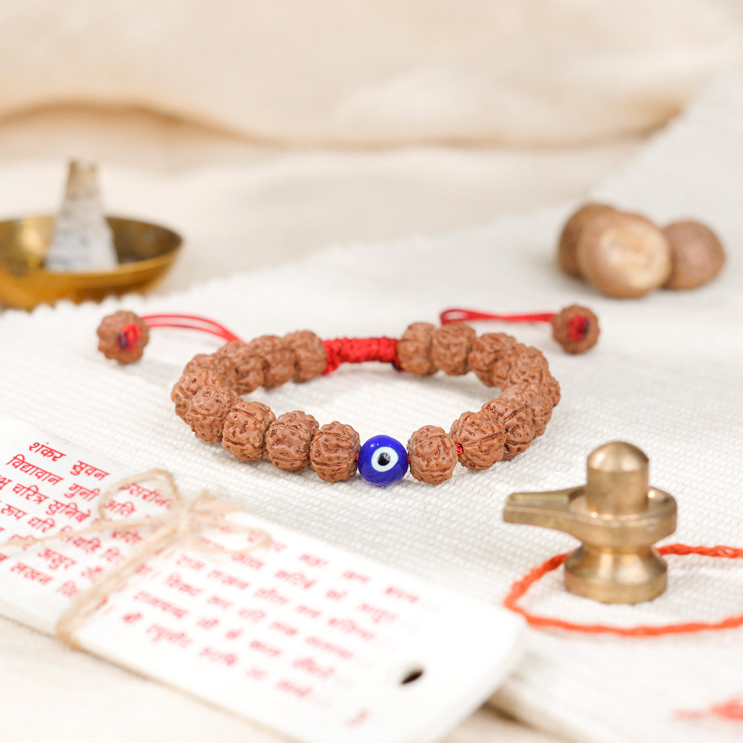 5 Mukhi Rudraksha & Evil Eye Bead -Protection Bracelet
