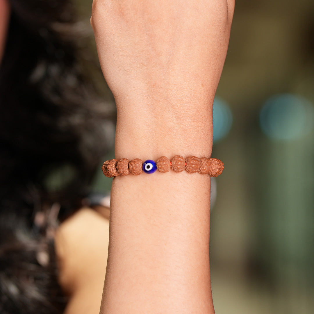 5 Mukhi Rudraksha & Evil Eye Bead -Protection Bracelet