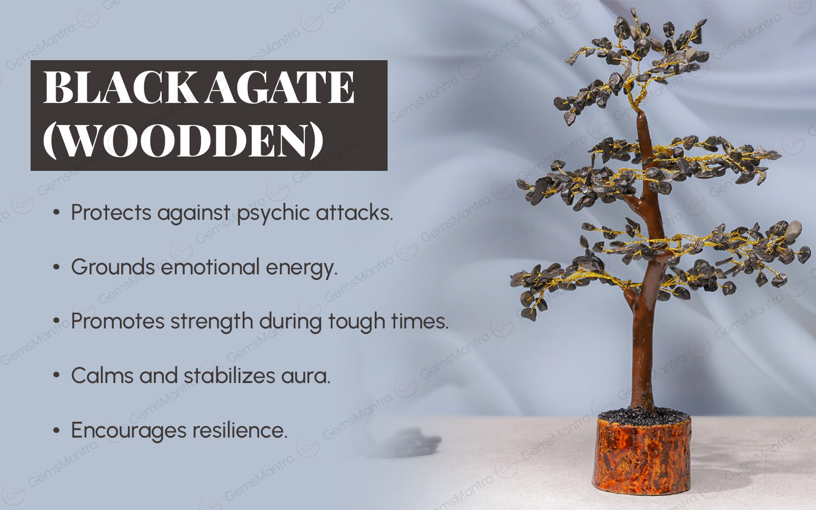 Wooden Black Agate Crystal Tree