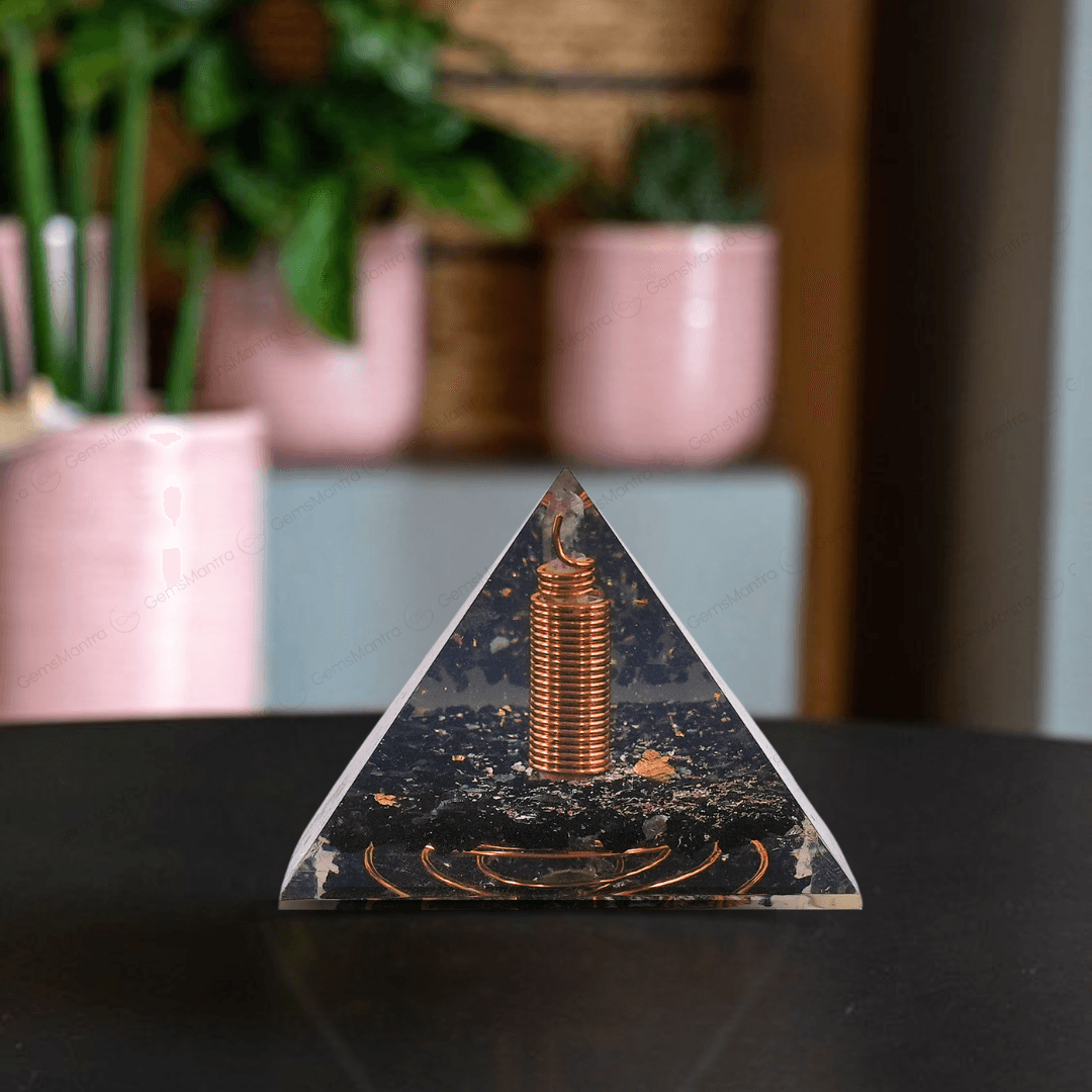Black Tourmaline Orgonite Pyramid - Gemsmantra