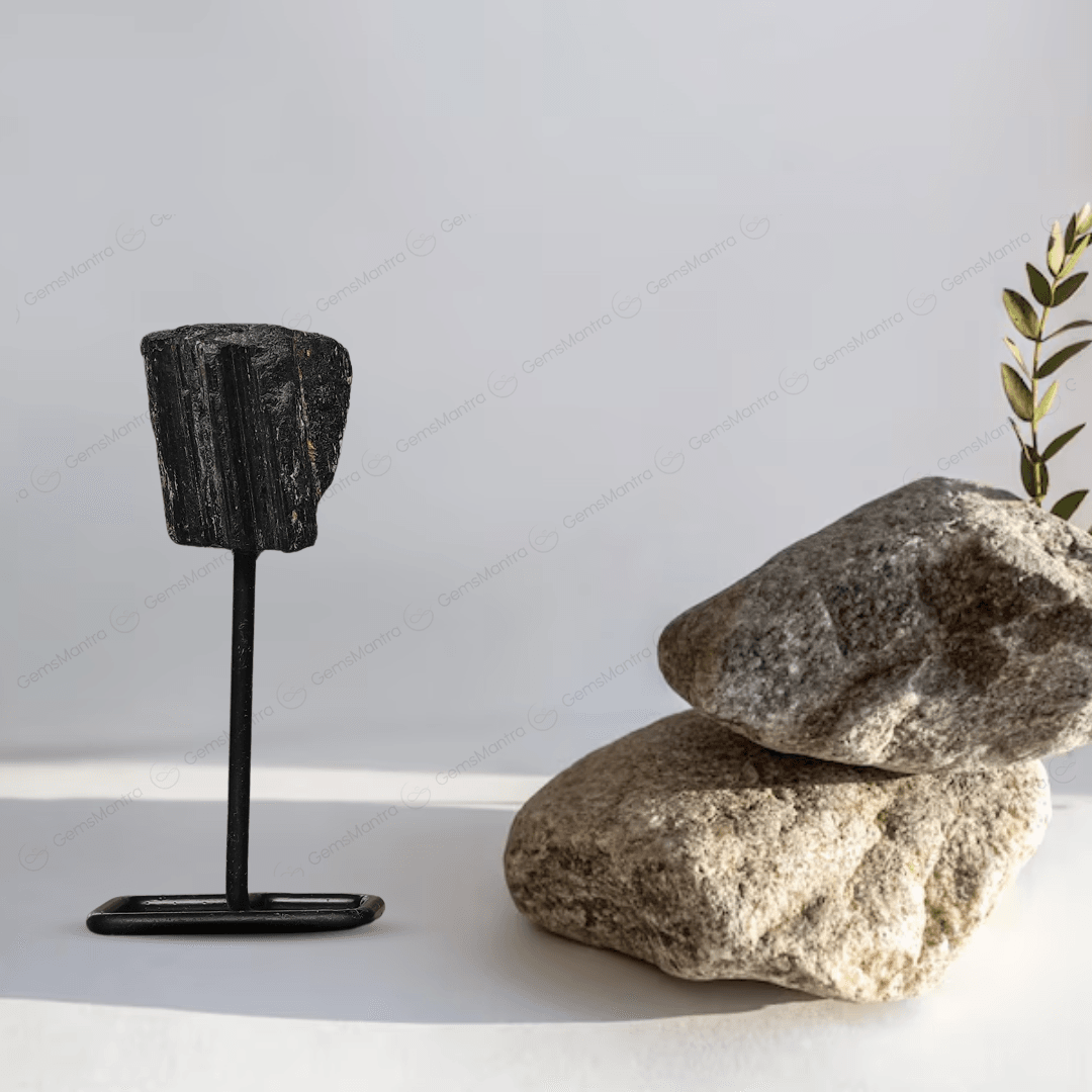 Black Tourmaline Raw Stone Stand - Gemsmantra