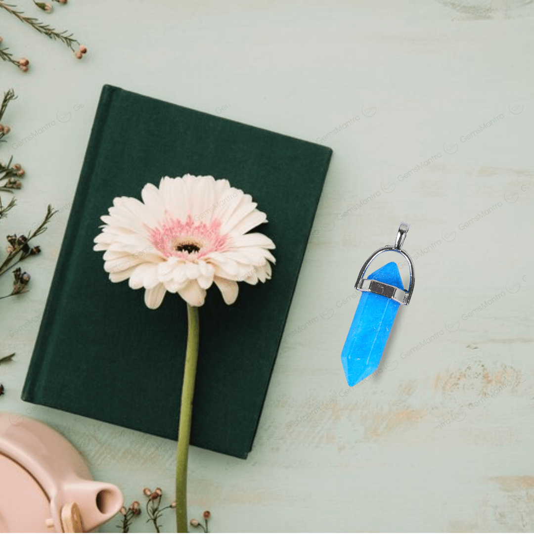 Blue Onyx Or Aquamarine Double Terminated Pencil Pendant - Gemsmantra