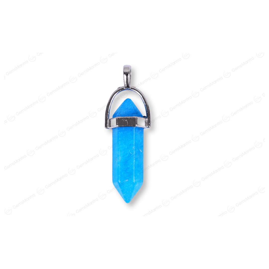 Blue Onyx Or Aquamarine Double Terminated Pencil Pendant - Gemsmantra