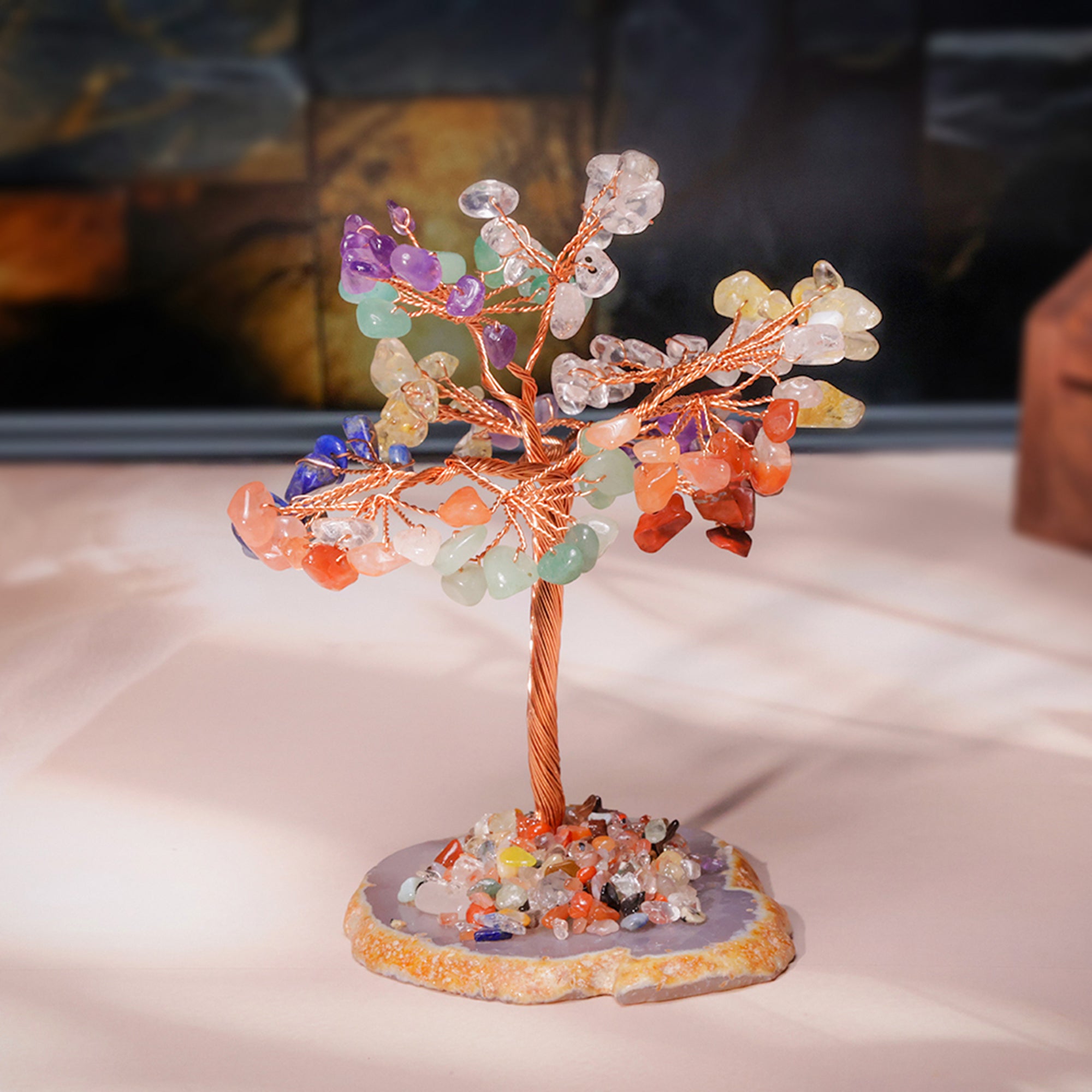 7 Chakra Crystal Tree with Agate Plate – for Vastu