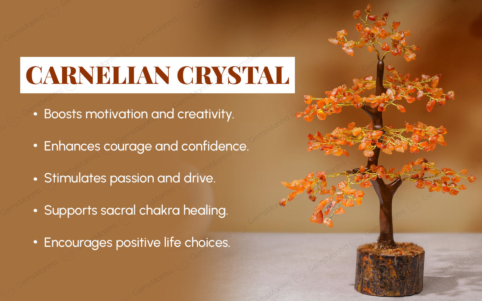 Wooden Carnelian Crystal Tree