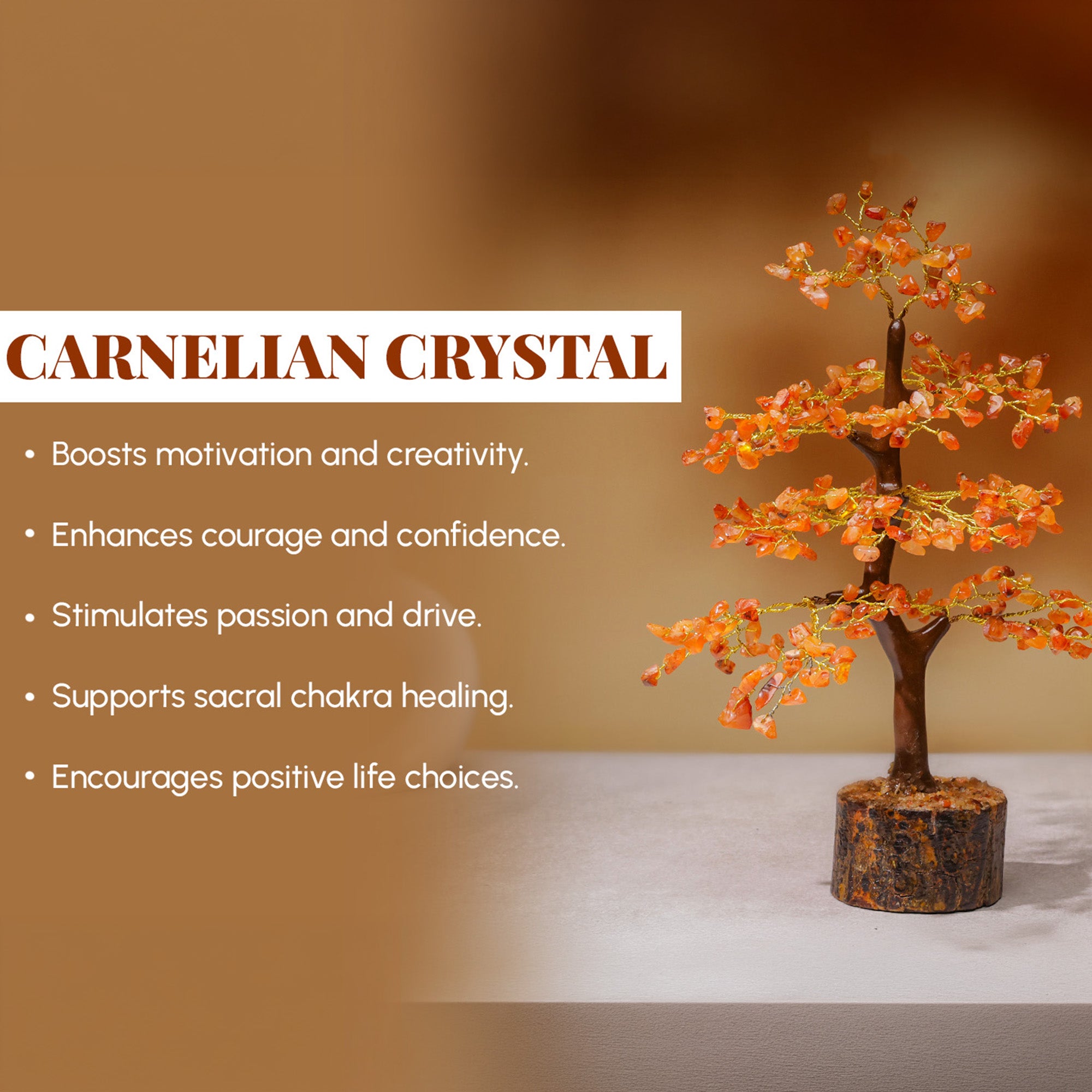 Carnelian Crystal Tree – Wooden Base, for Vastu