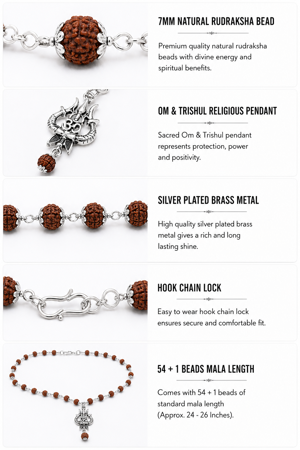 Original Shiv Trishul Rudraksha Mala (Silver)