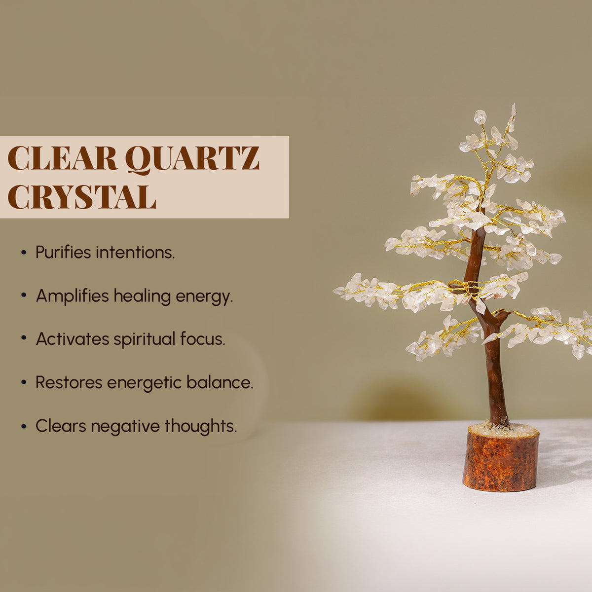 Crystal Quartz Tree – Wooden Base, for Vastu – view 3