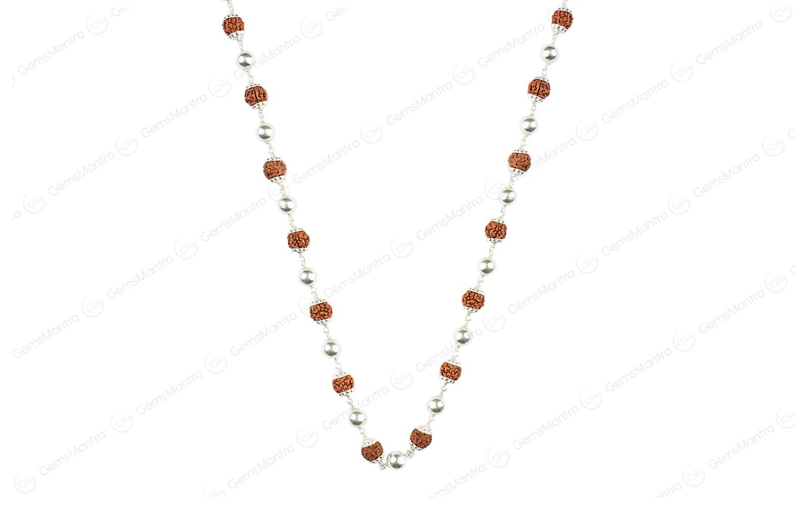 5 Mukhi Rudraksha Mala with 27 Silver Moti (Unisex)
