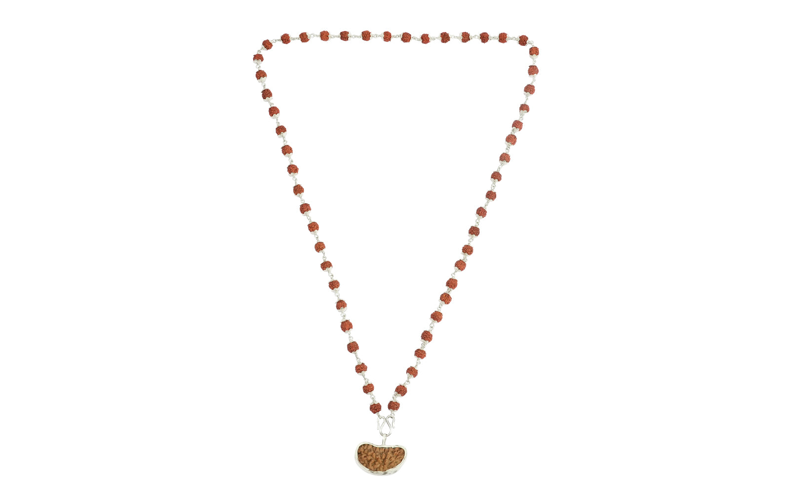 5 Mukhi Silver Rudraksha Mala - with Natural 1 Mukhi Rudraksha Pendant