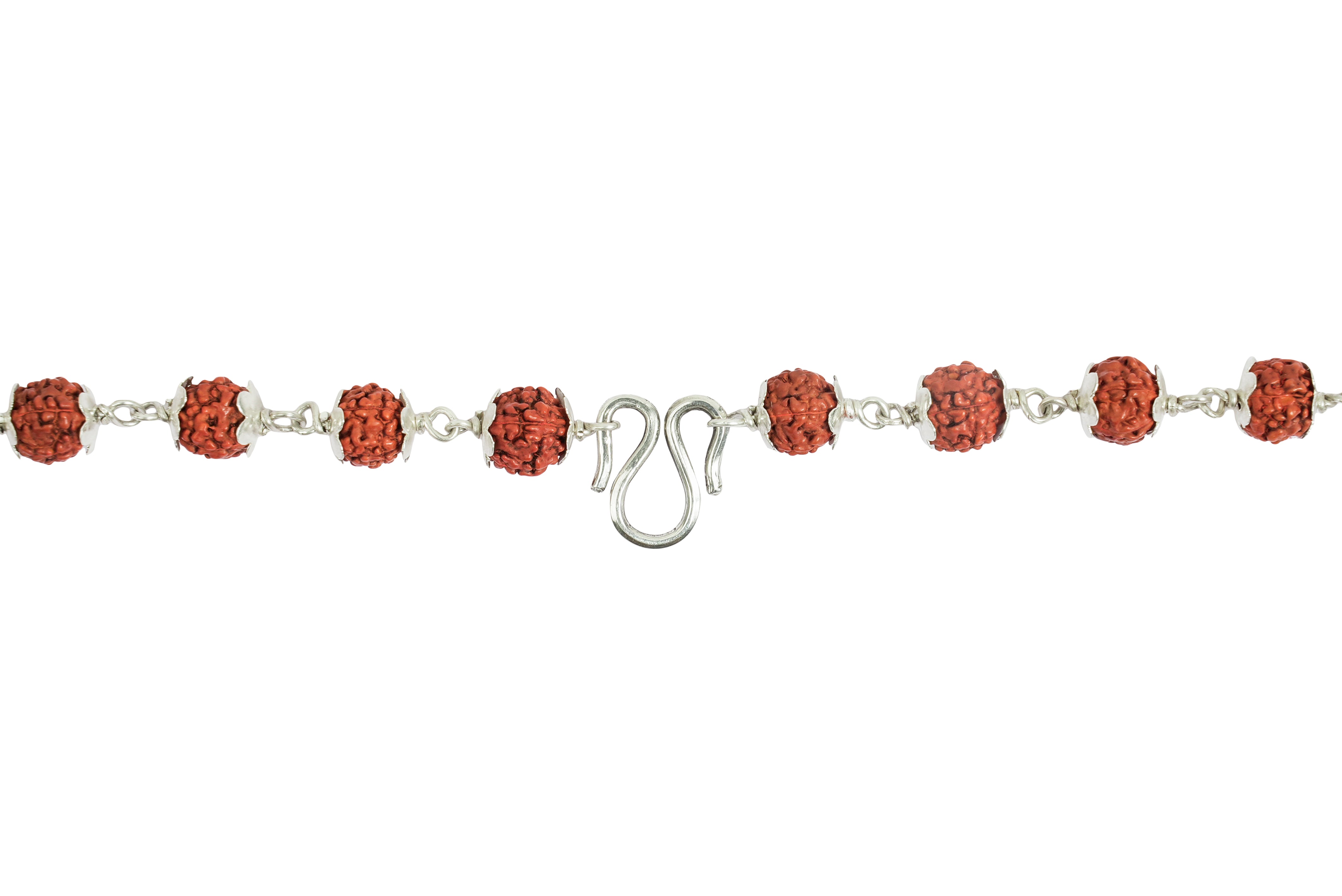 5 Mukhi Silver Rudraksha Mala - with Natural 6 Mukhi Rudraksha Pendant