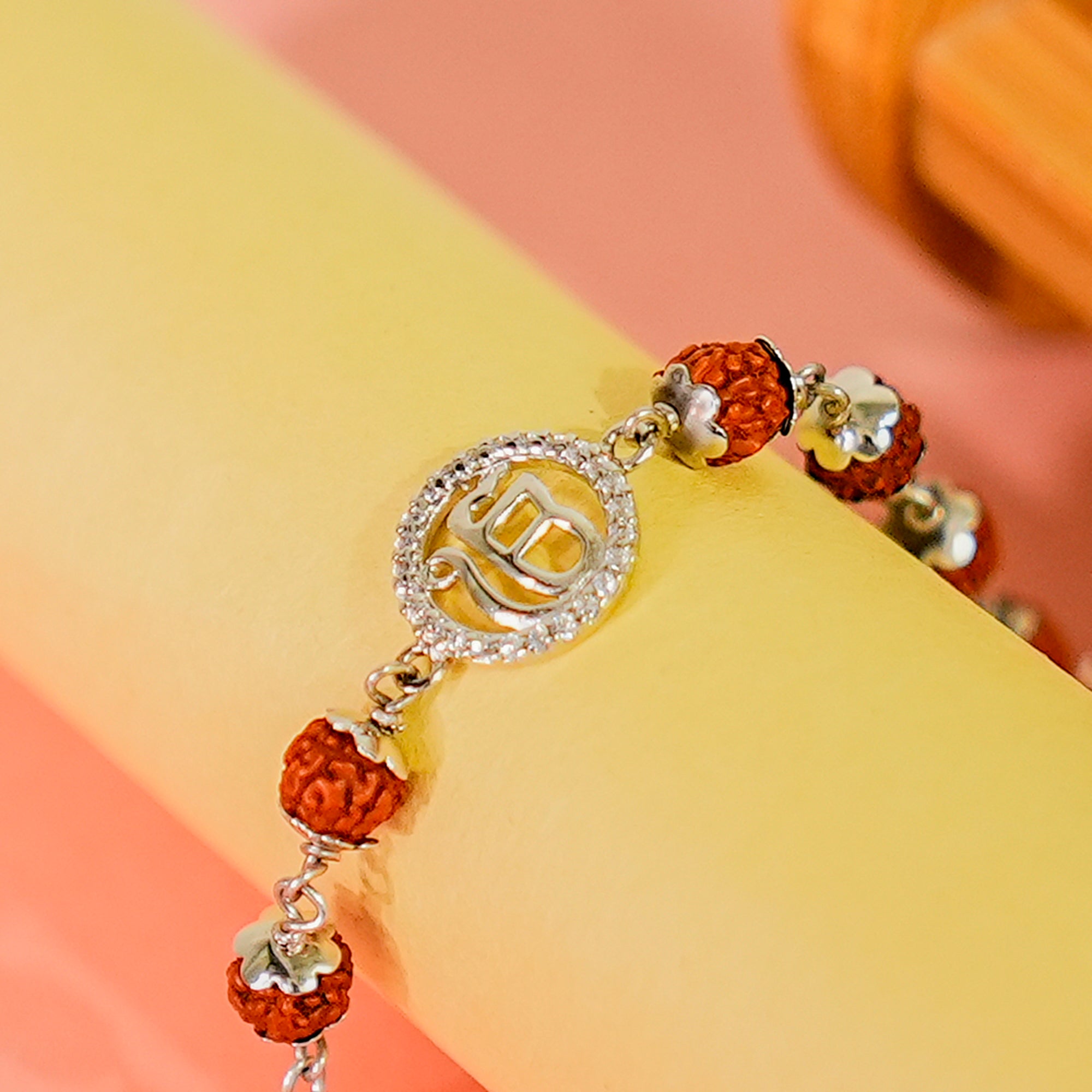 Original 5 Mukhi Rudraksha Silver Studded Onkar Bracelet for Kids – 5 Beads