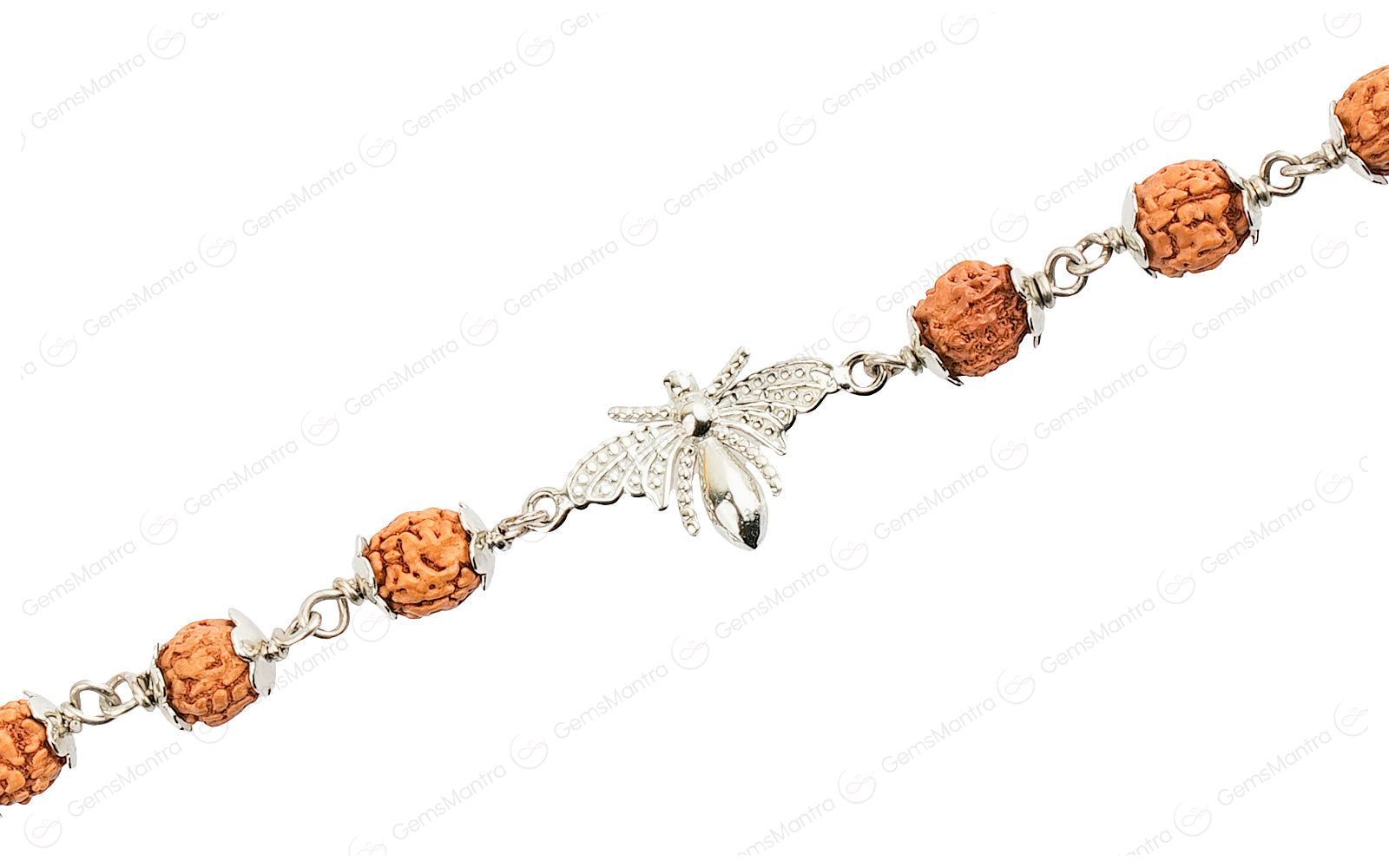5 Mukhi Rudraksha Silver Studded Butterfly Bracelet for Kids