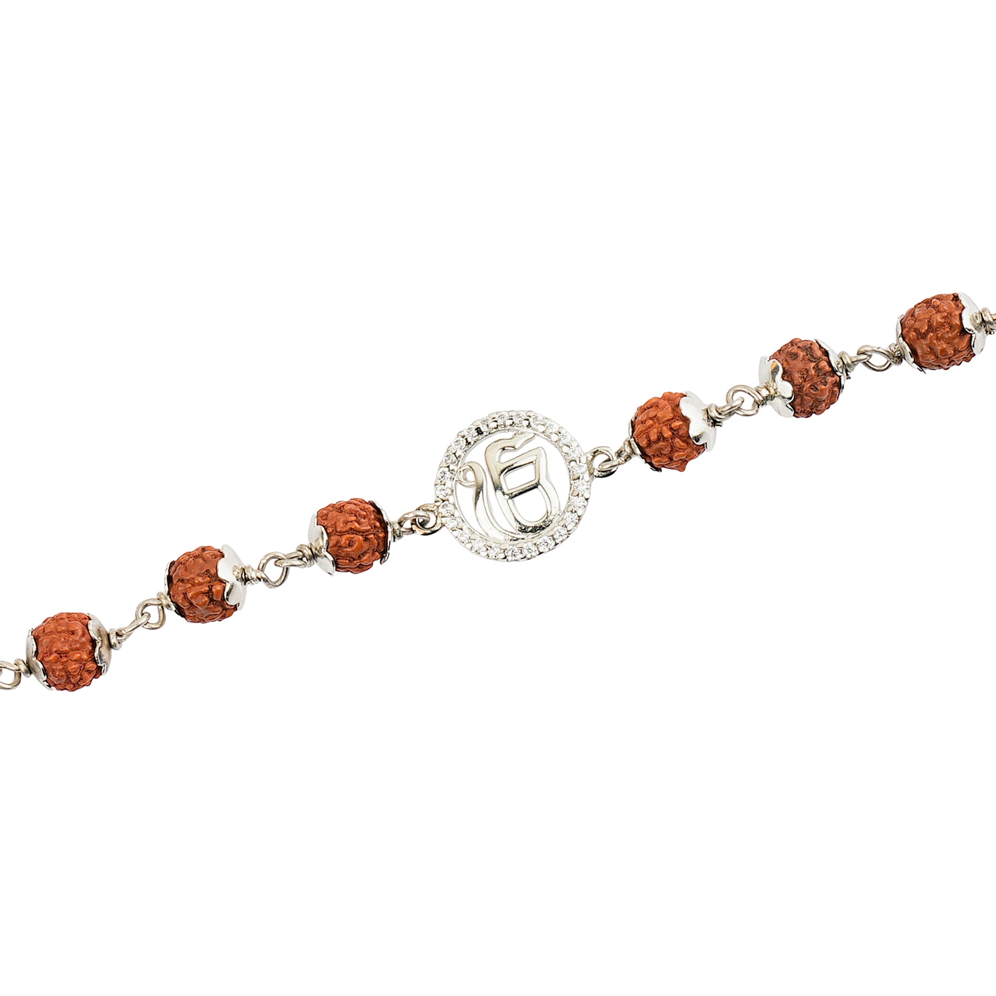 Original 5 Mukhi Rudraksha Silver Studded Onkar Bracelet for Kids – 5 Beads