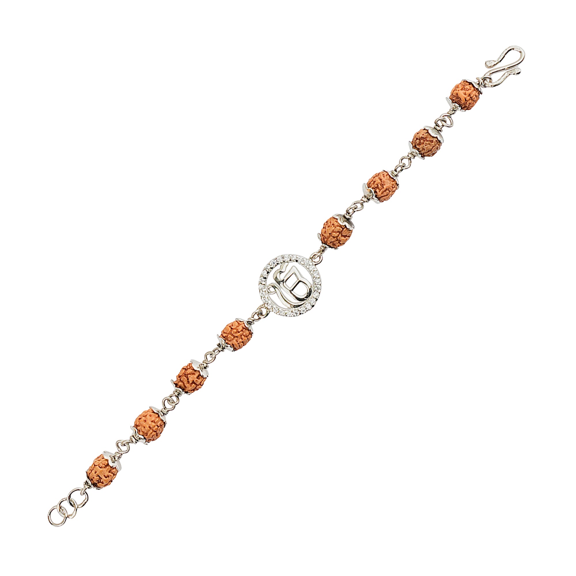 Original 5 Mukhi Rudraksha Silver Studded Onkar Bracelet for Kids – 4 Beads