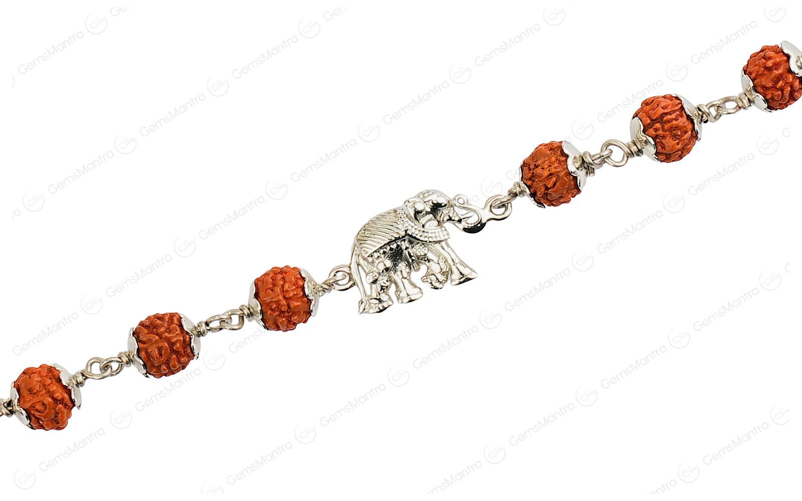5 Mukhi Rudraksha Silver Elephant Bracelet for Kids - 5 Beads