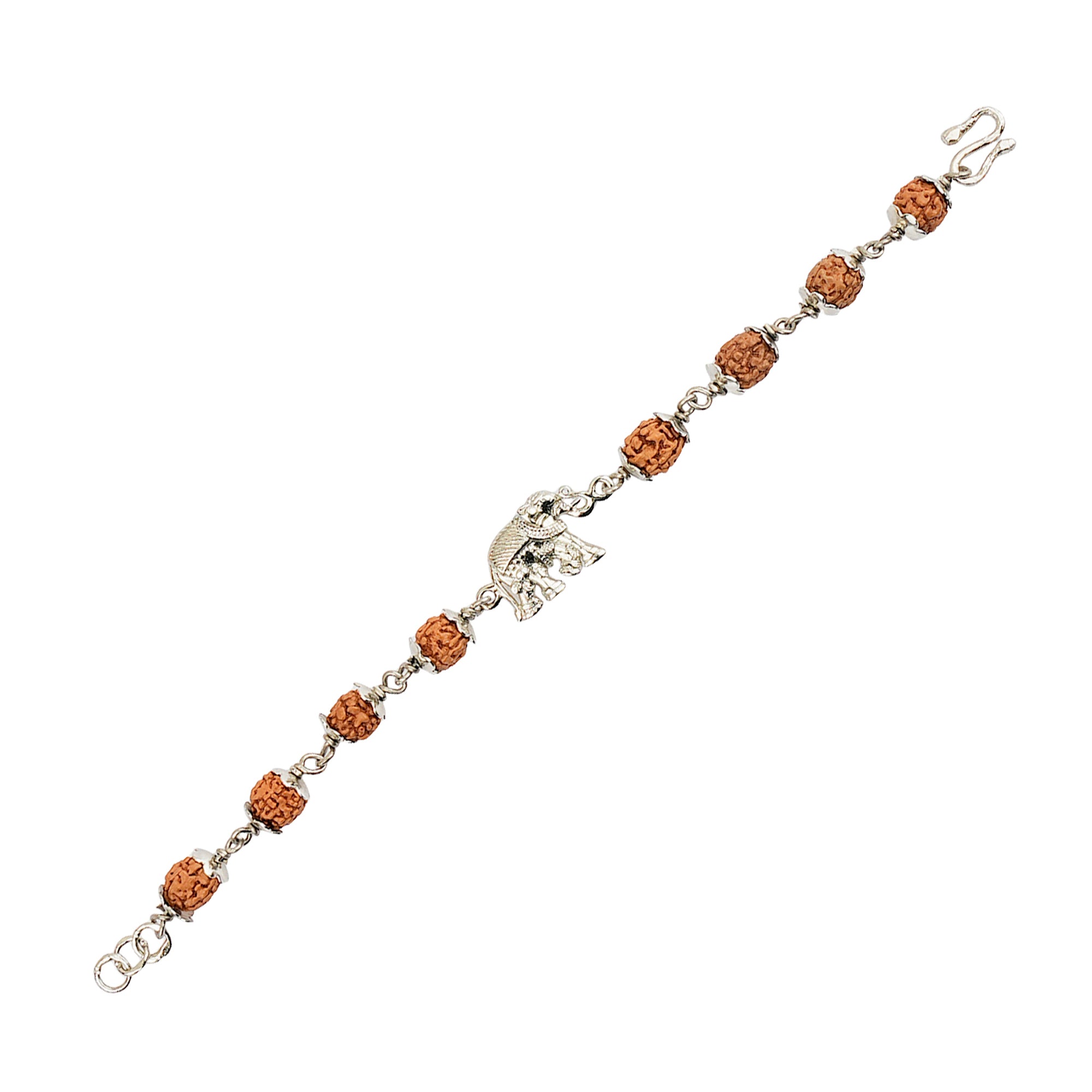 Original 5 Mukhi Rudraksha Silver Elephant Bracelet for Kids – 8 Beads