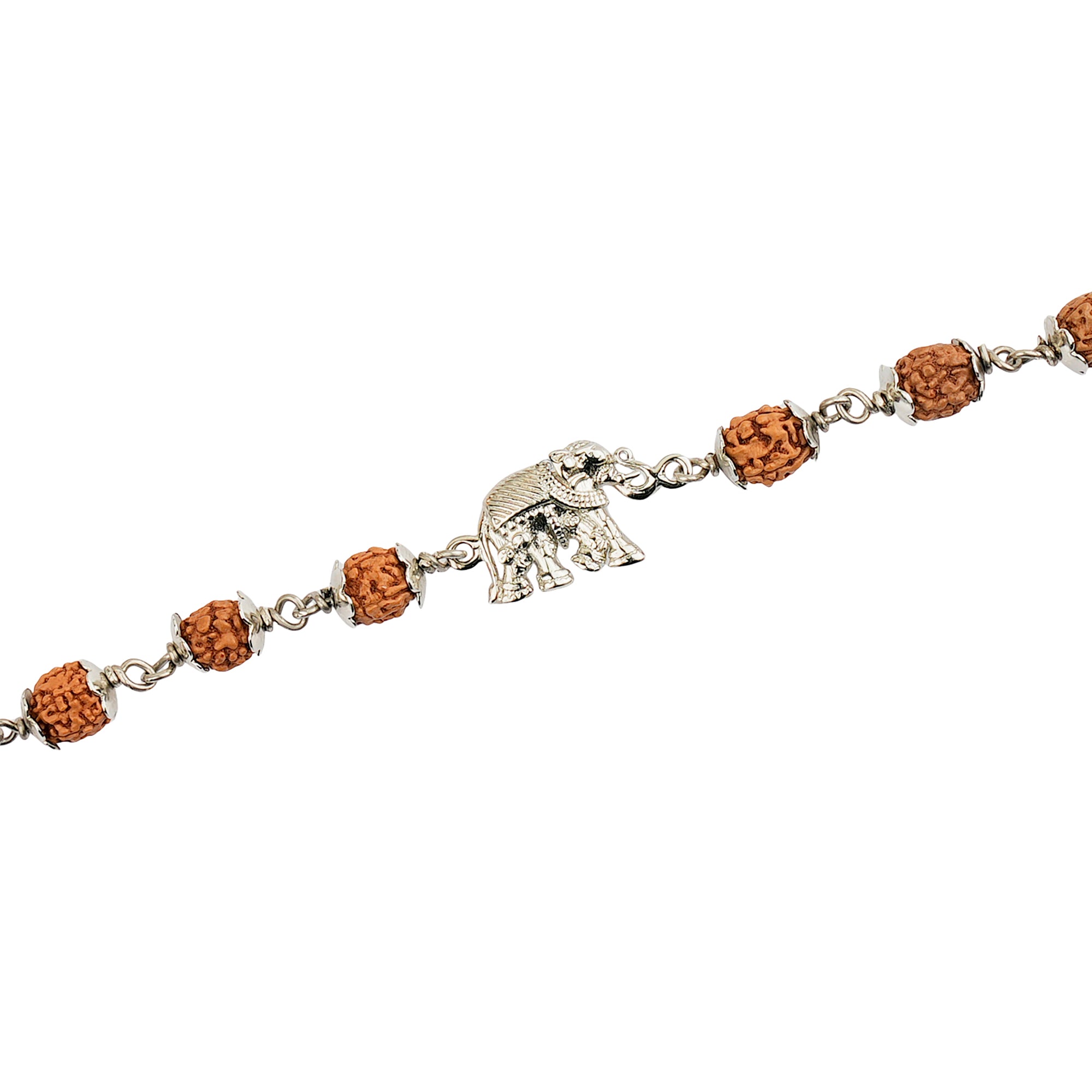 Original 5 Mukhi Rudraksha Silver Elephant Bracelet for Kids – 8 Beads