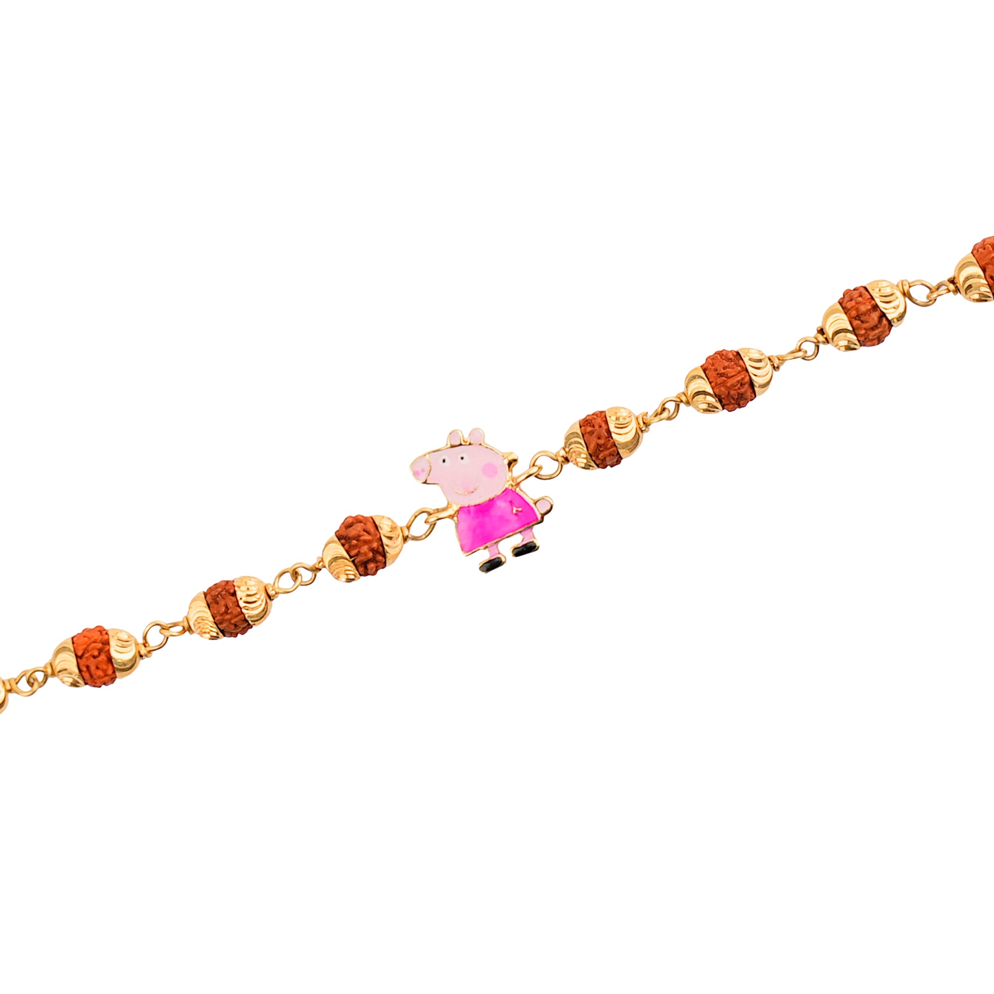 Original 5 Mukhi Rudraksha Gold Piggy Bracelet for Kids