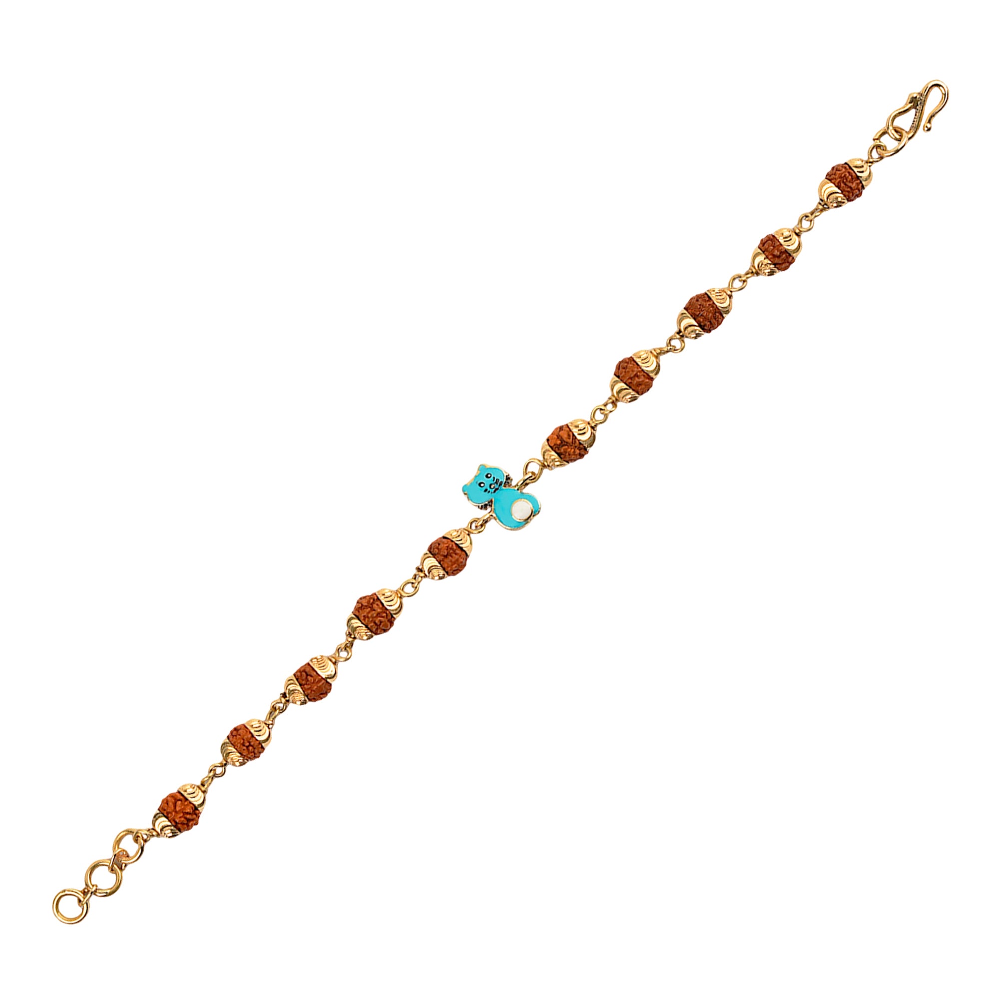 Original 5 Mukhi Rudraksha Gold Kitty Bracelet for Kids