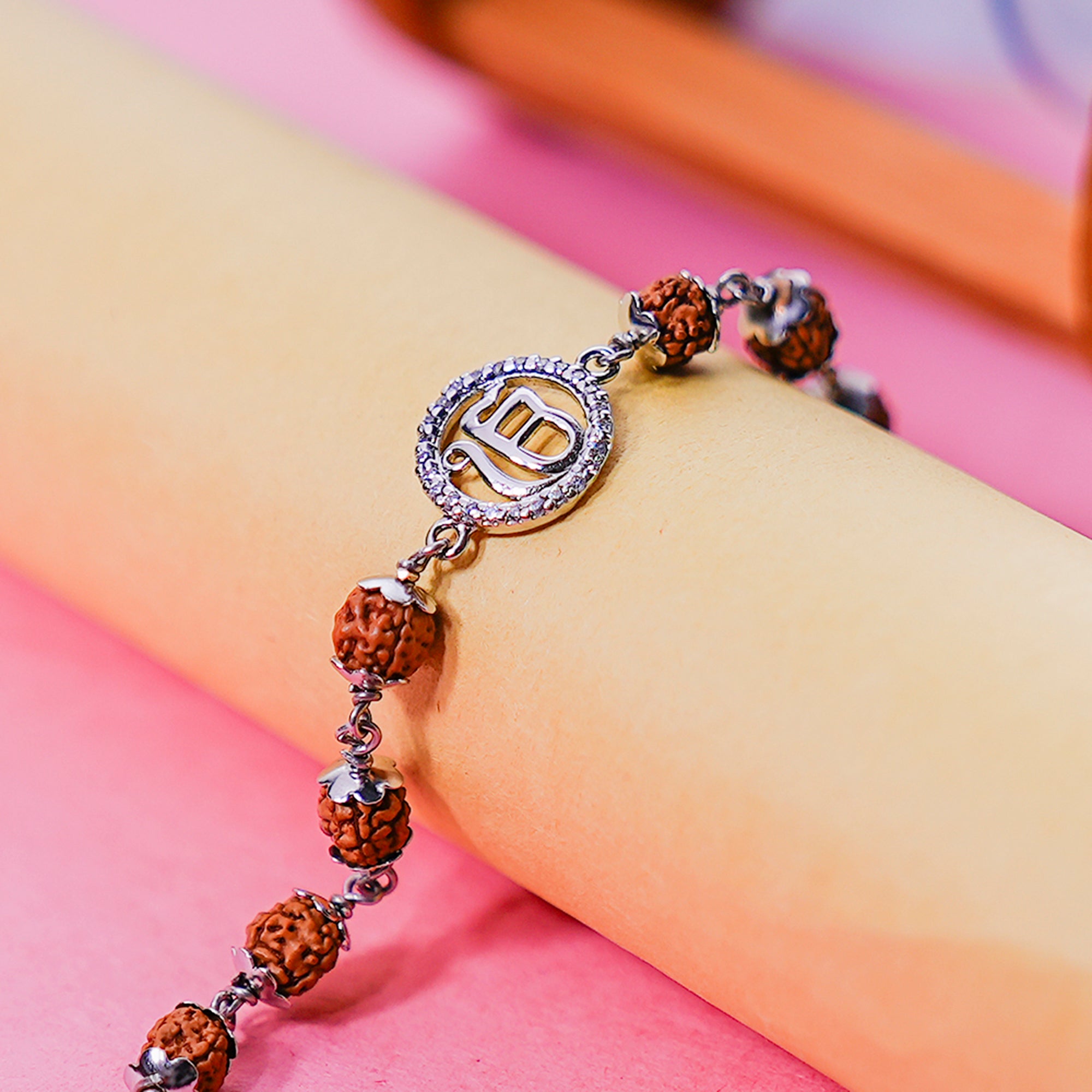 Original 5 Mukhi Rudraksha Silver Studded Onkar Bracelet for Kids – 4 Beads