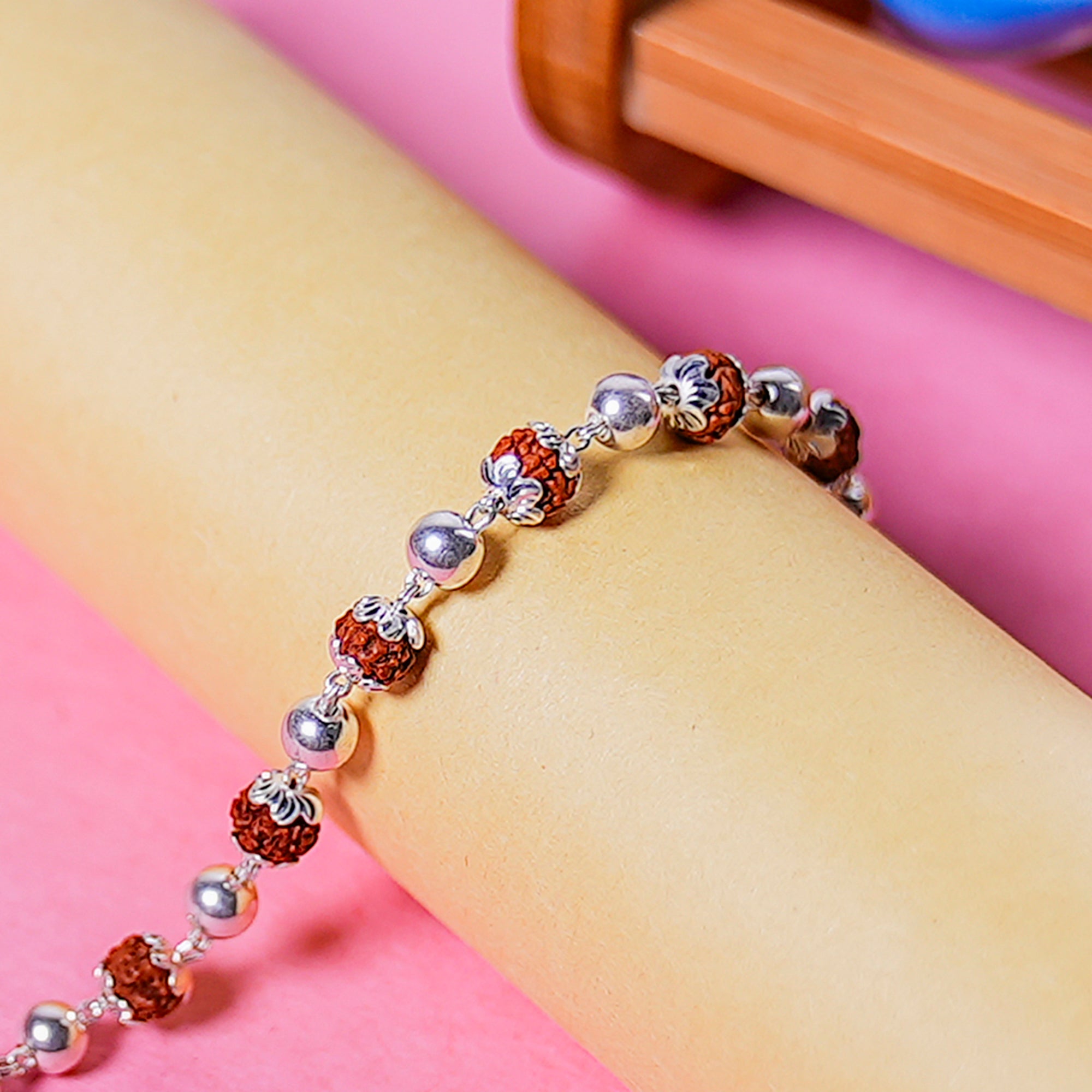 Original 5 Mukhi Rudraksha Silver Moti Bracelet