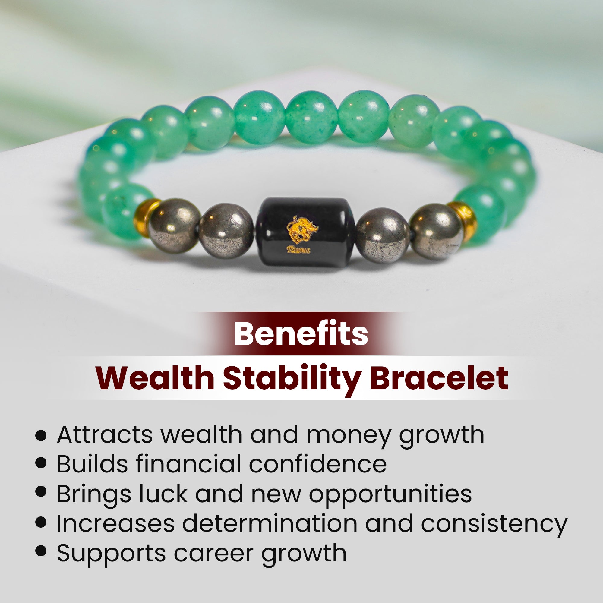Taurus (वृषभ राशि) Bracelet – Green Aventurine & Pyrite