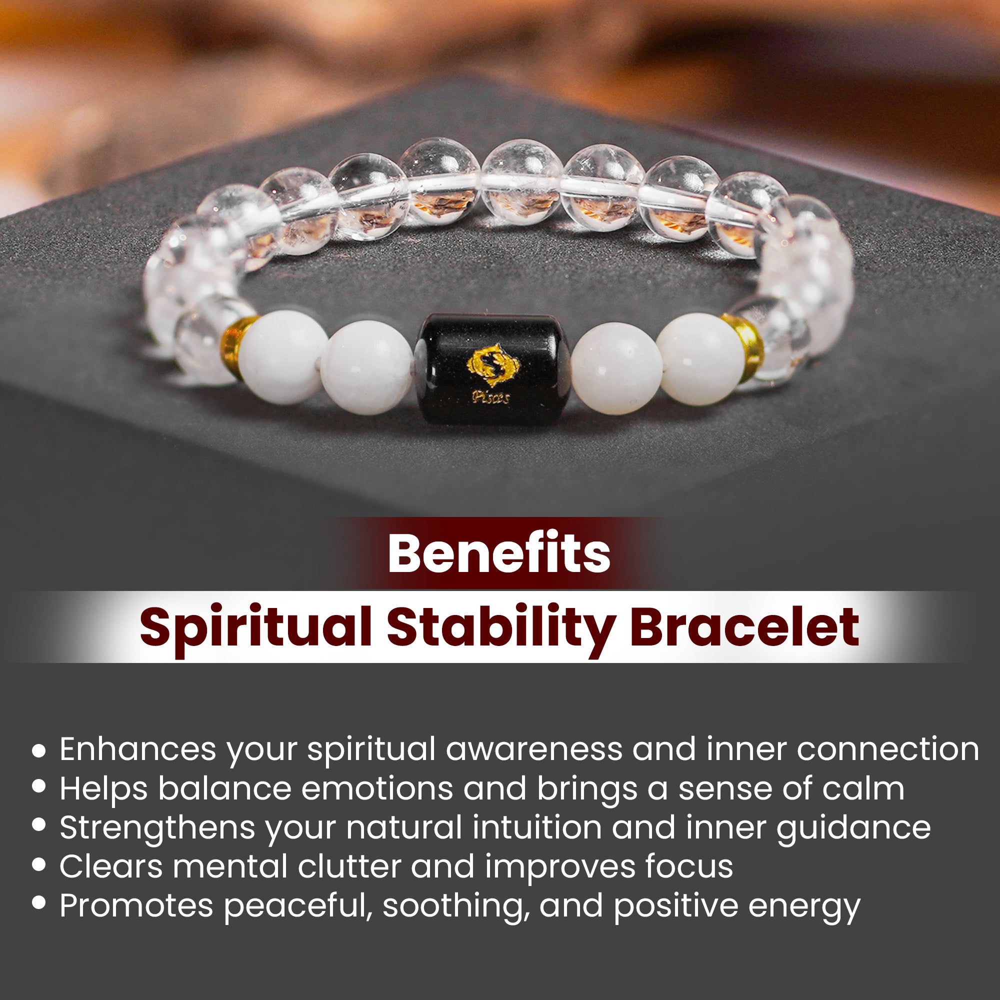 Pisces (मीन राशि) Bracelet – Clear Quartz & Moonstone