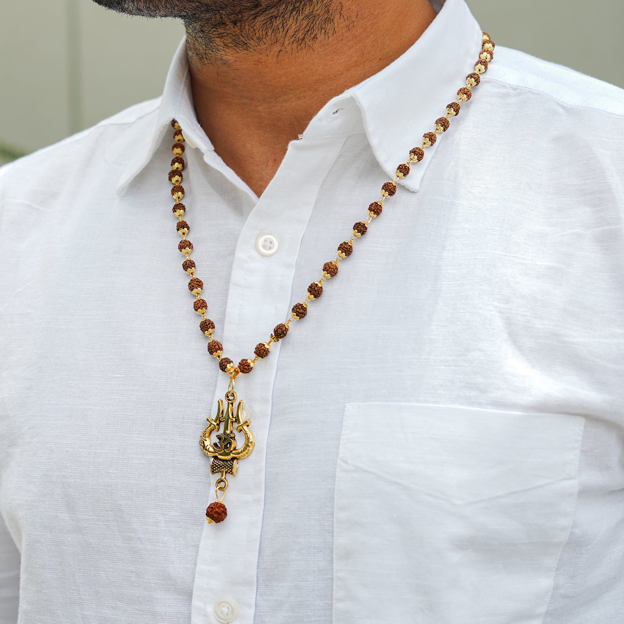 Original Shiv Trishul Rudraksha Mala (Gold)