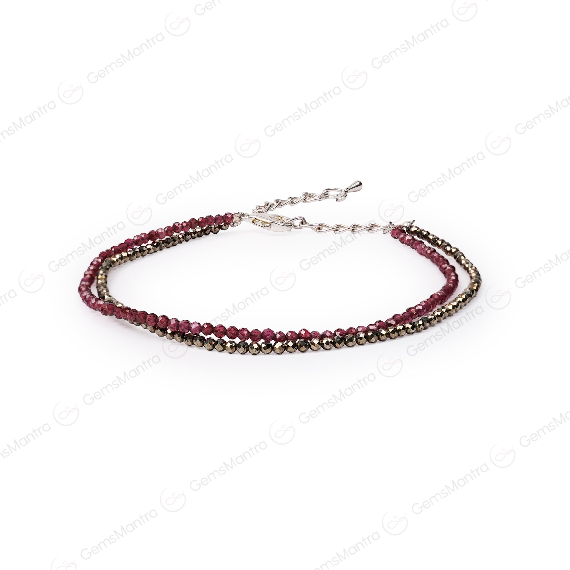 Wealth & Love Anklet – Natural Pyrite & Garnet