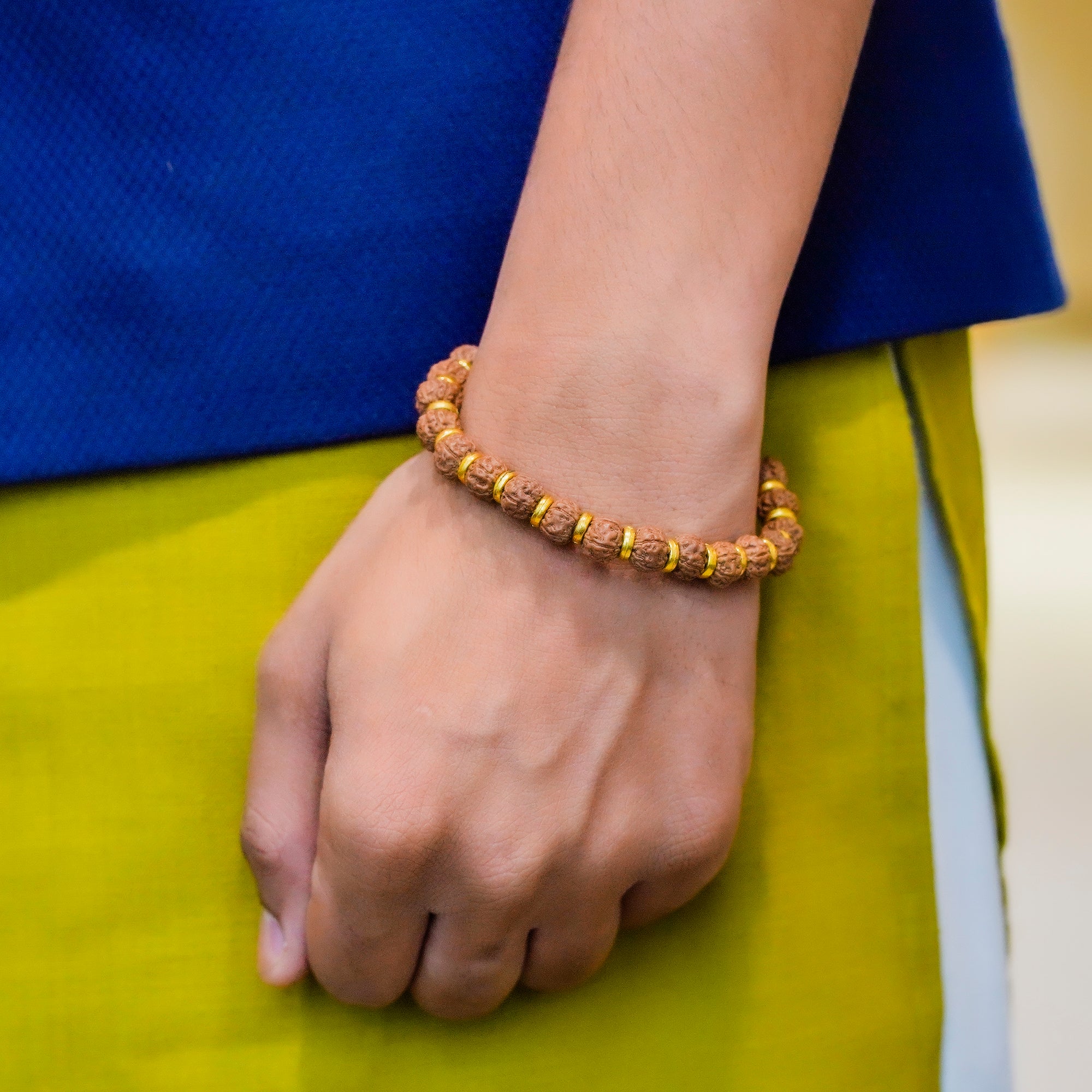 5 Mukhi Rudraksha Bracelet with Gold Cap Spacers
