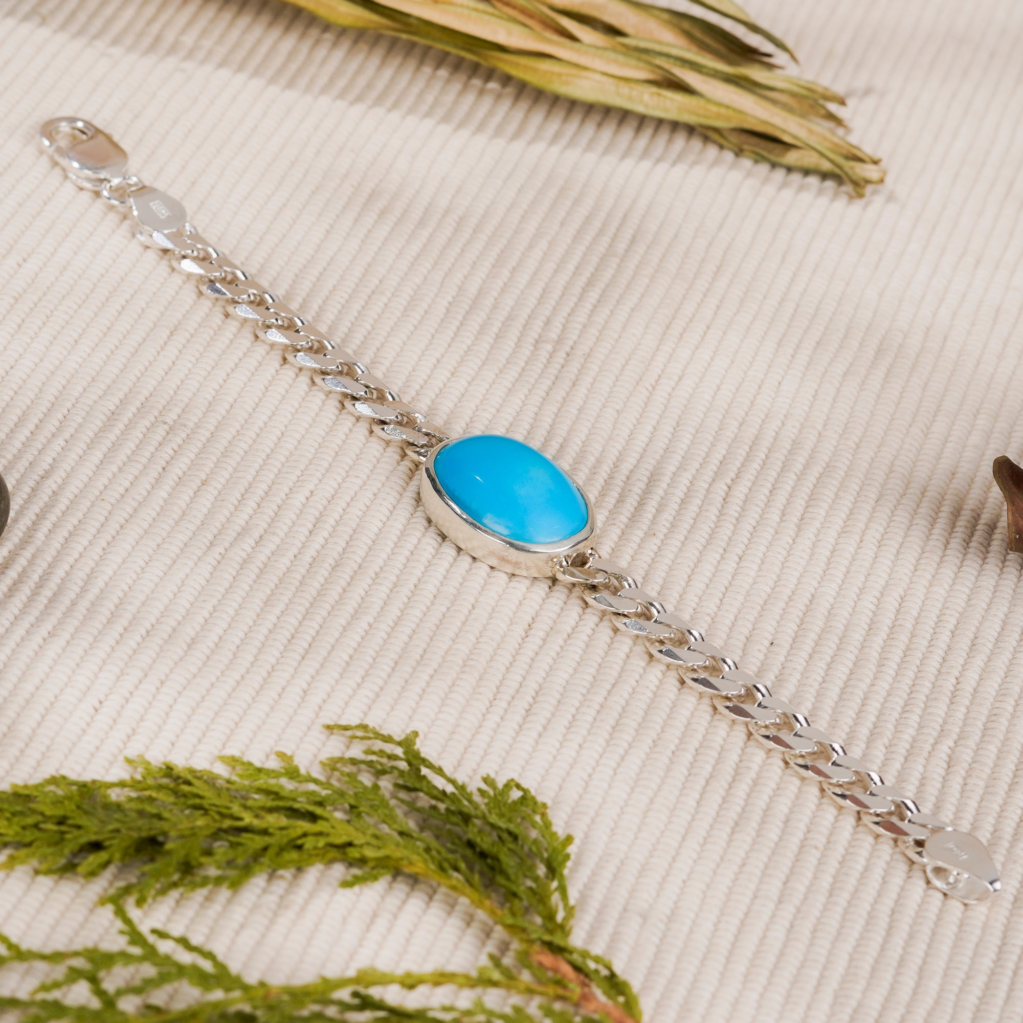 925 Sterling Silver Turquoise (Firoza) Gemstone Bracelet