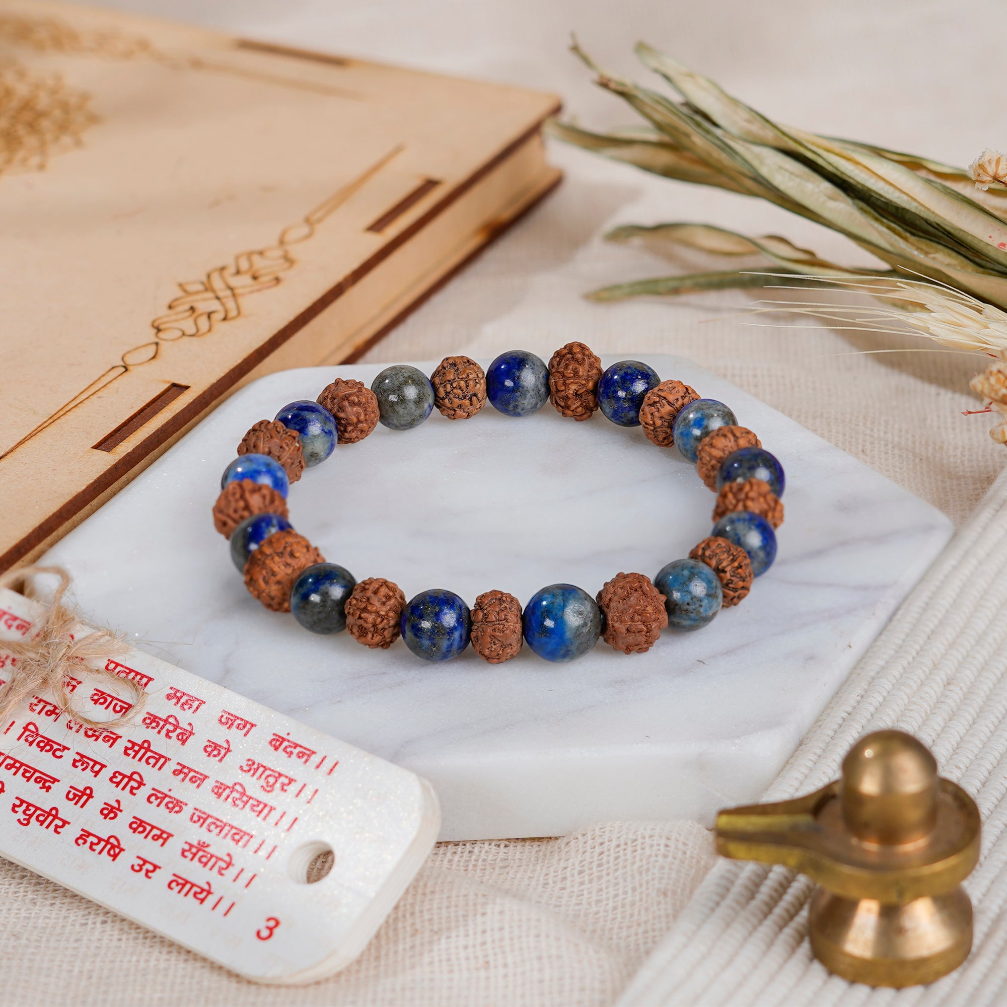 Libra (तुला राशि) Bracelet – Lapis Lazuli & 6 Mukhi Rudraksha