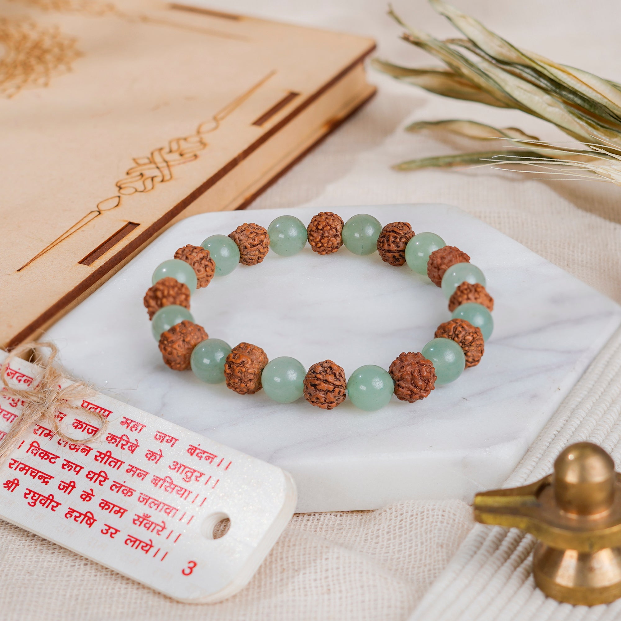 Taurus (वृषभ राशि) Bracelet – Green Aventurine & 6 Mukhi Rudraksha