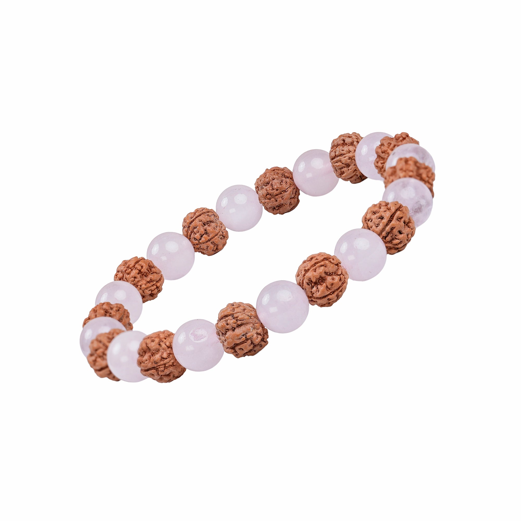 Cancer (कर्क राशि) Bracelet – Rose Quartz & 5 Mukhi Rudraksha