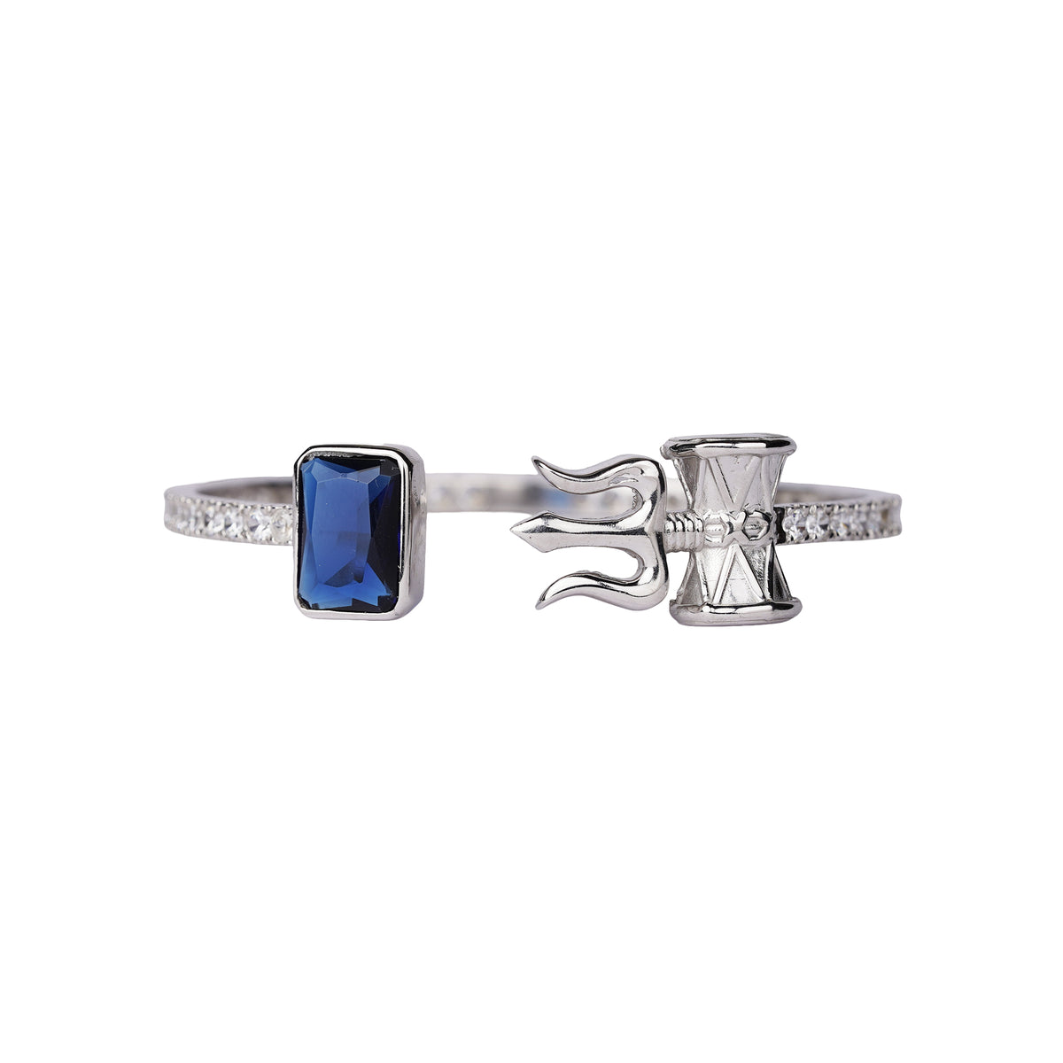 Shiv Damru Blue Stone Silver Bracelet