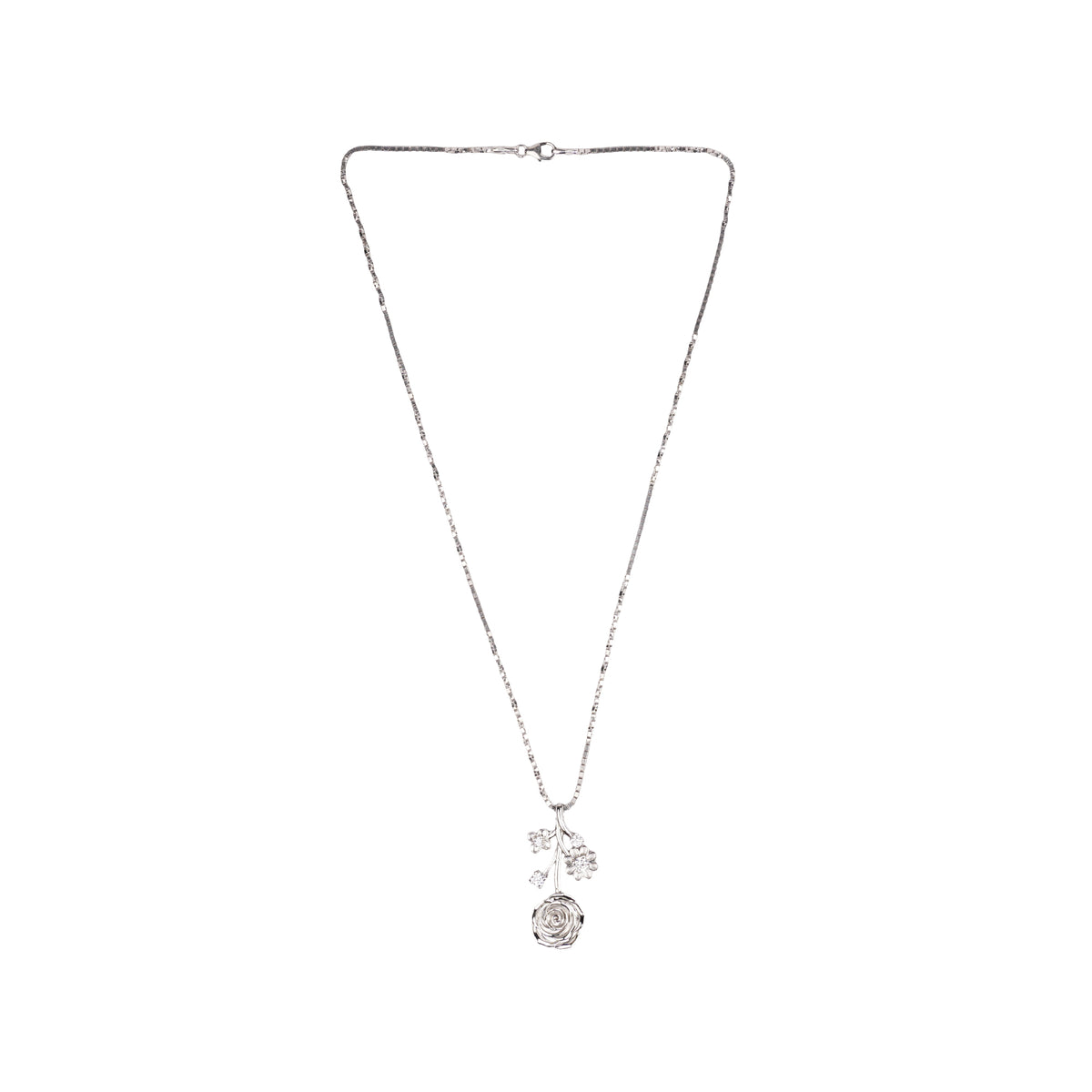 Sculpted Rose Floral Moissanite Pendant – 925 Silver