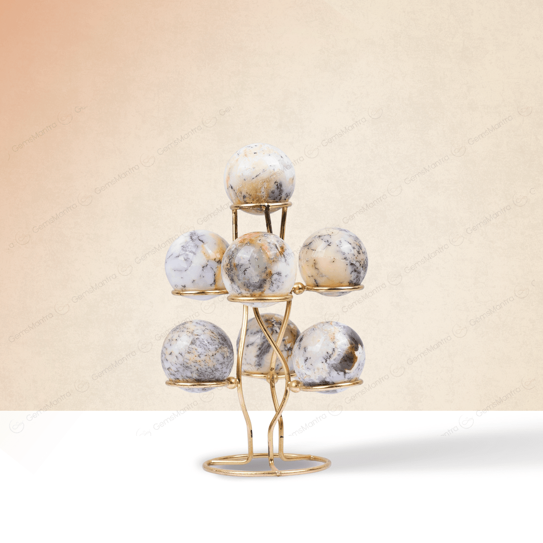 Dendrite Opal 7 Sphere/Ball With Stand - Gemsmantra