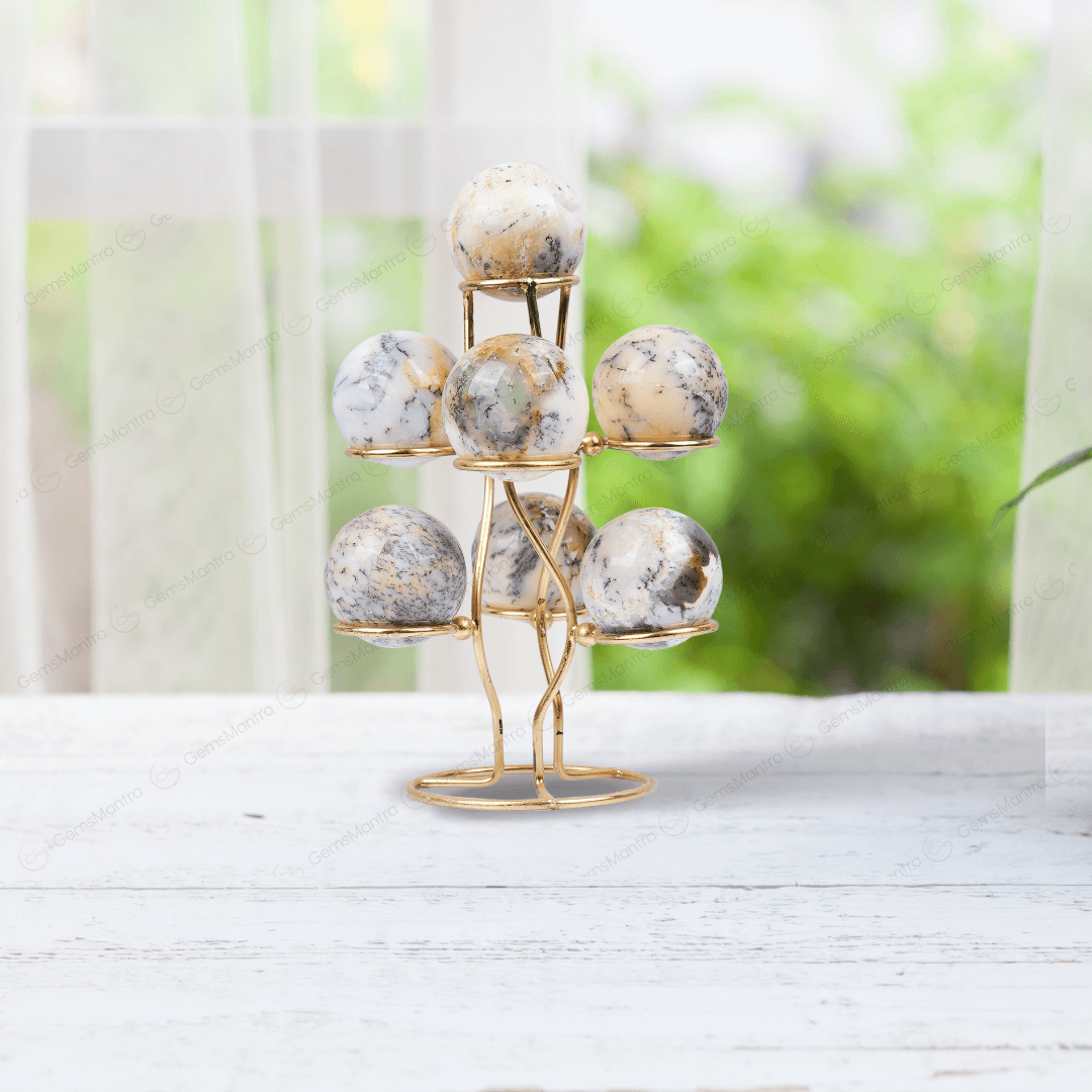 Dendrite Opal 7 Sphere/Ball With Stand - Gemsmantra