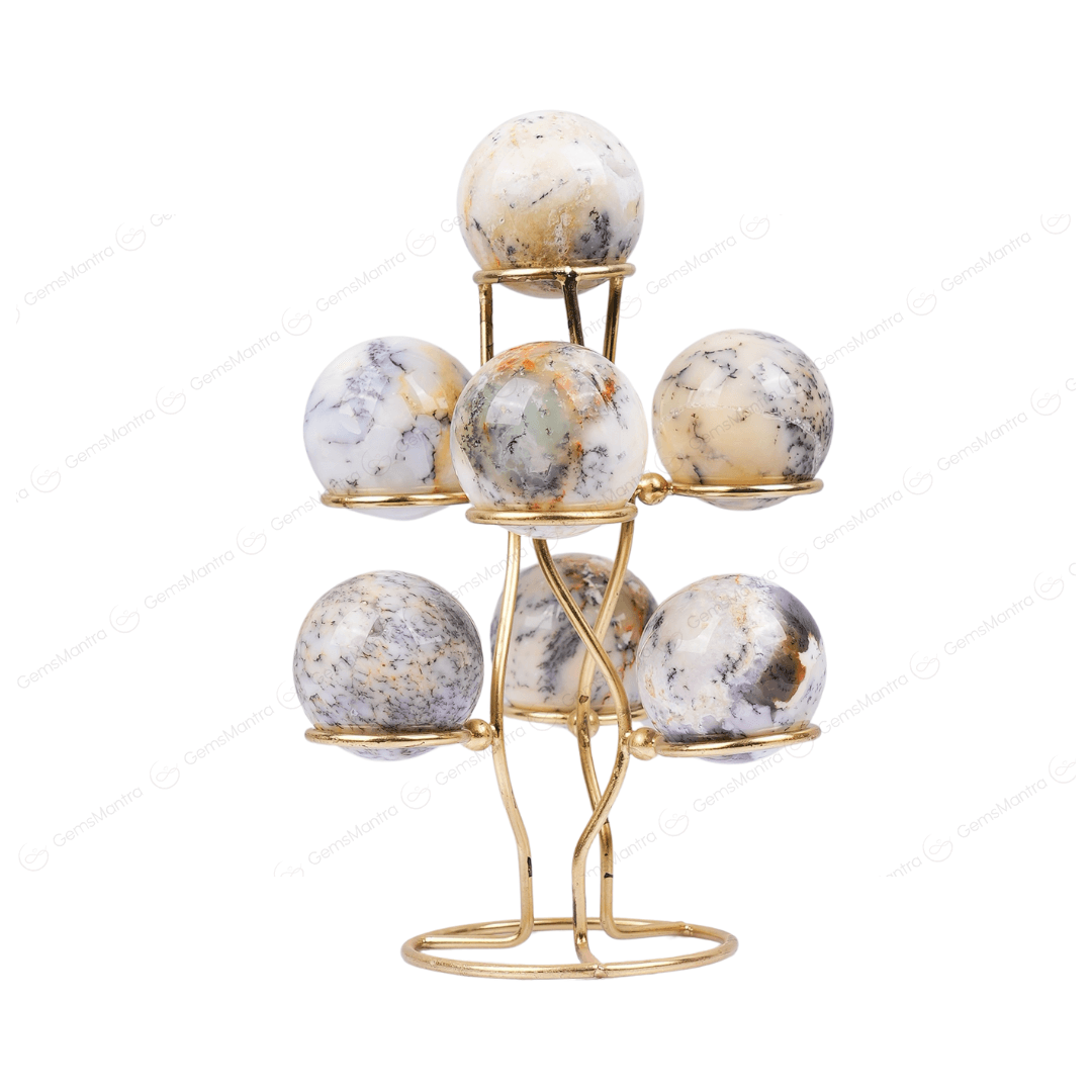 Dendrite Opal 7 Sphere/Ball With Stand - Gemsmantra