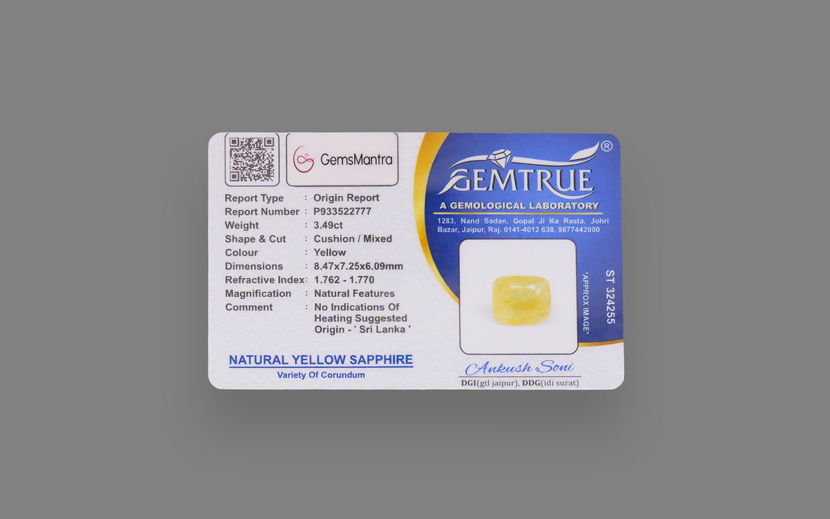 Yellow Sapphire (Pukhraj) – 3.49 Carat / 3.87 Ratti