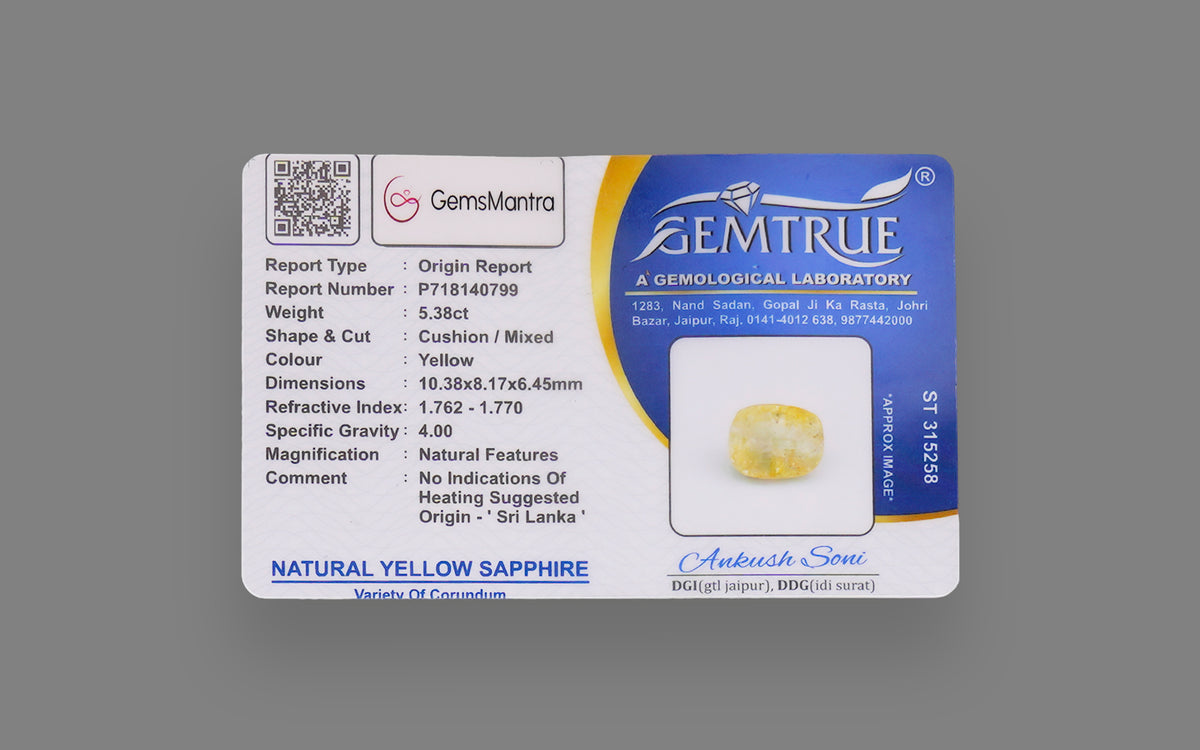 Yellow Sapphire (Pukhraj) – 5.38 Carat / 5.97 Ratti