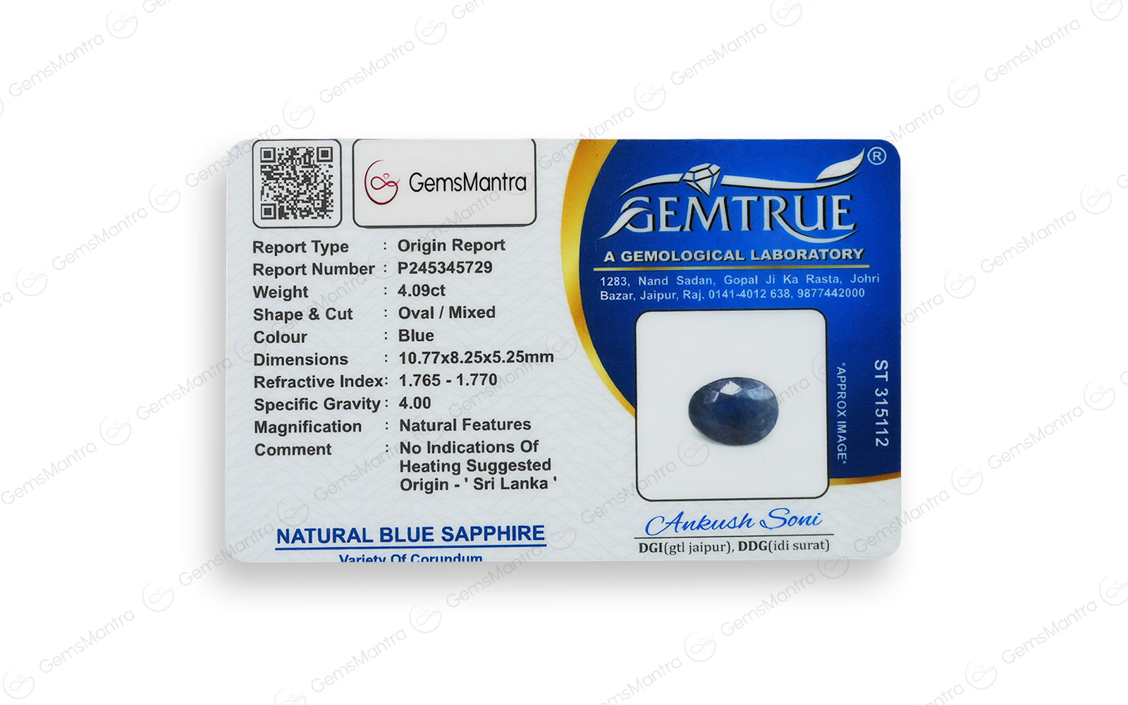 Ceylon Blue Sapphire - 4.09 Carats