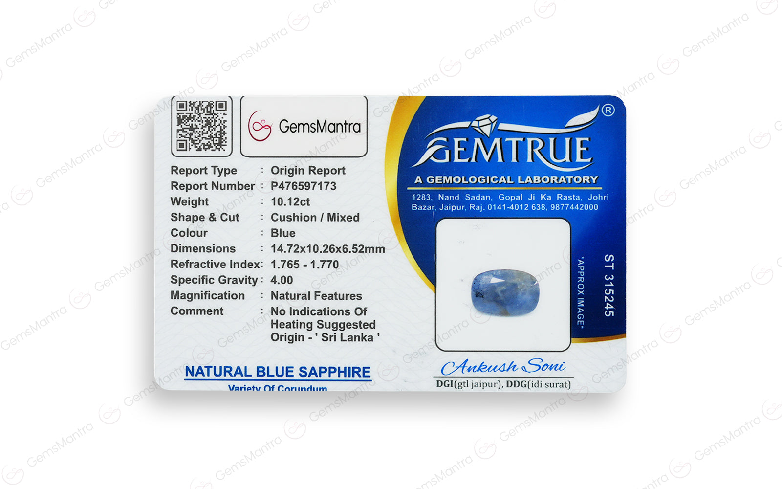 Ceylon Blue Sapphire - 10.12 Carats